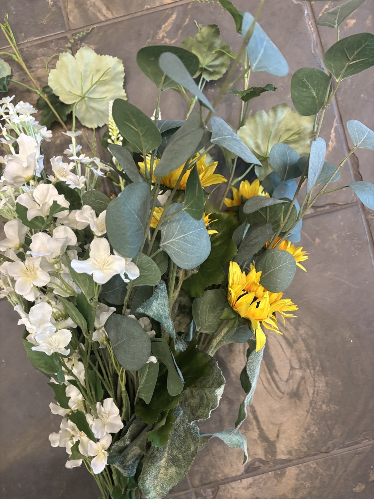 NEW Pottery Barn Faux Elevated Wild Greens and Sunflowers Branches Bundle Stems