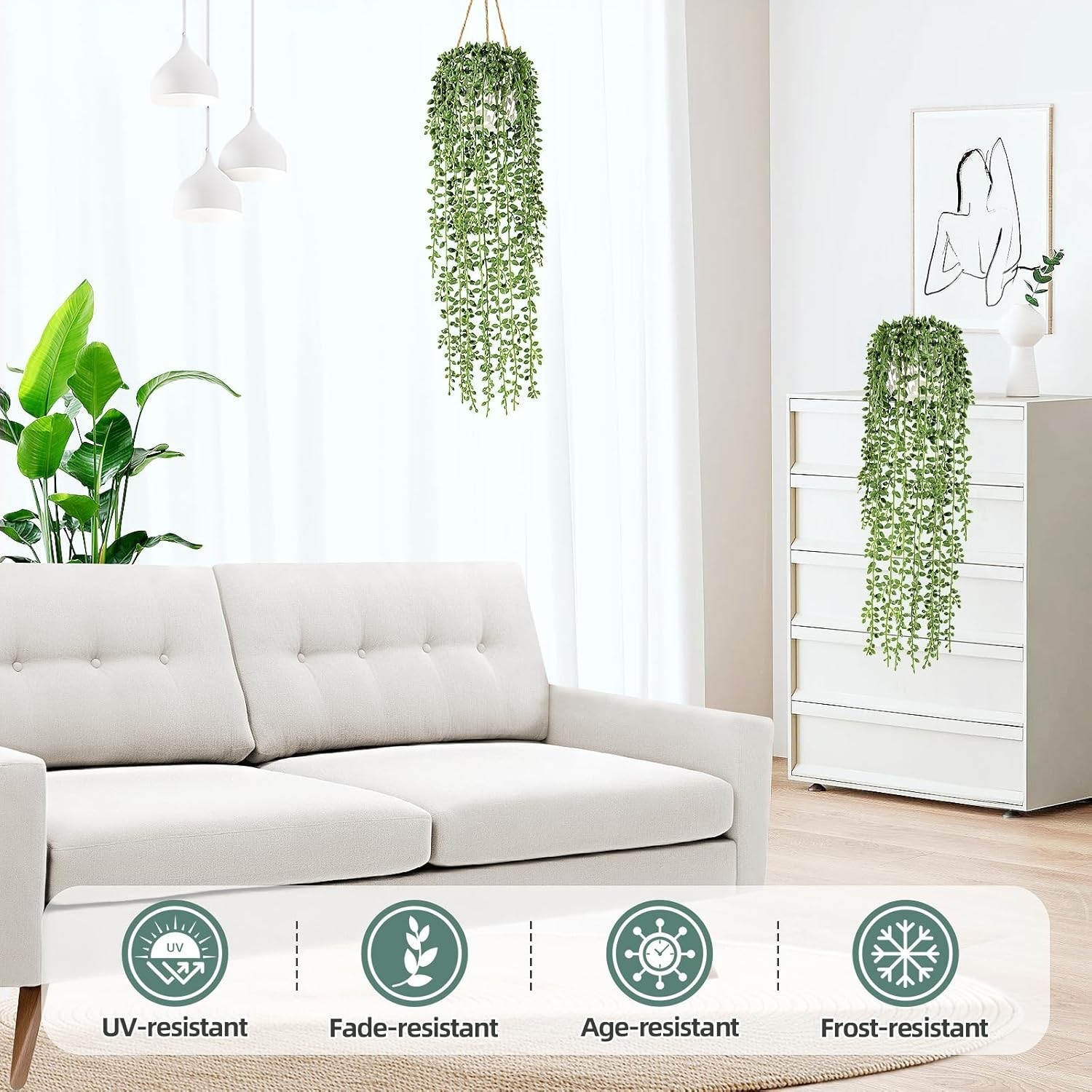 2 Pcs Fake Hanging Plants, Artificial Hanging Vines Plant, Faux Potted String…