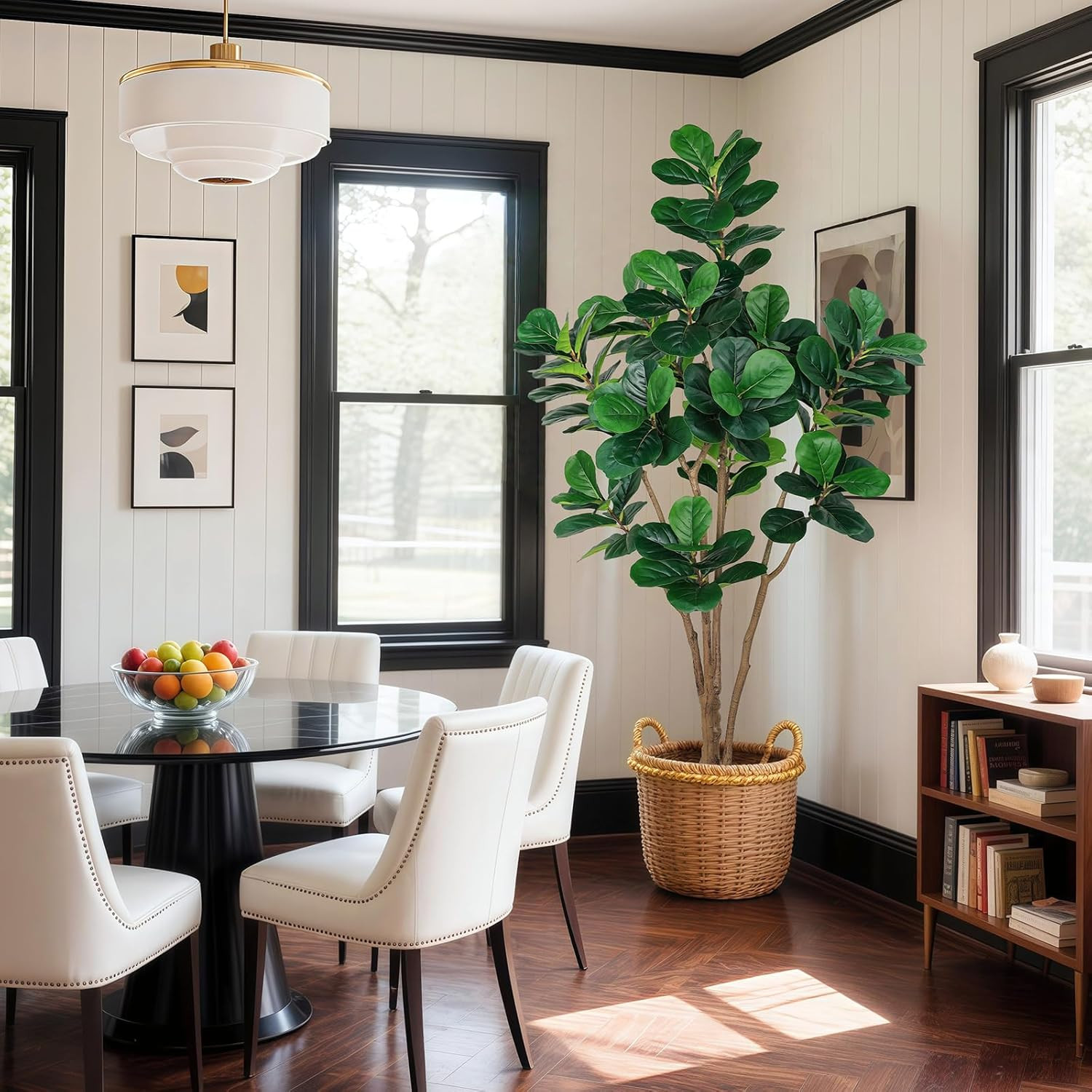 7ft Artificial Fiddle Leaf Fig Tree with White Planter – Perfect Indoor Decor