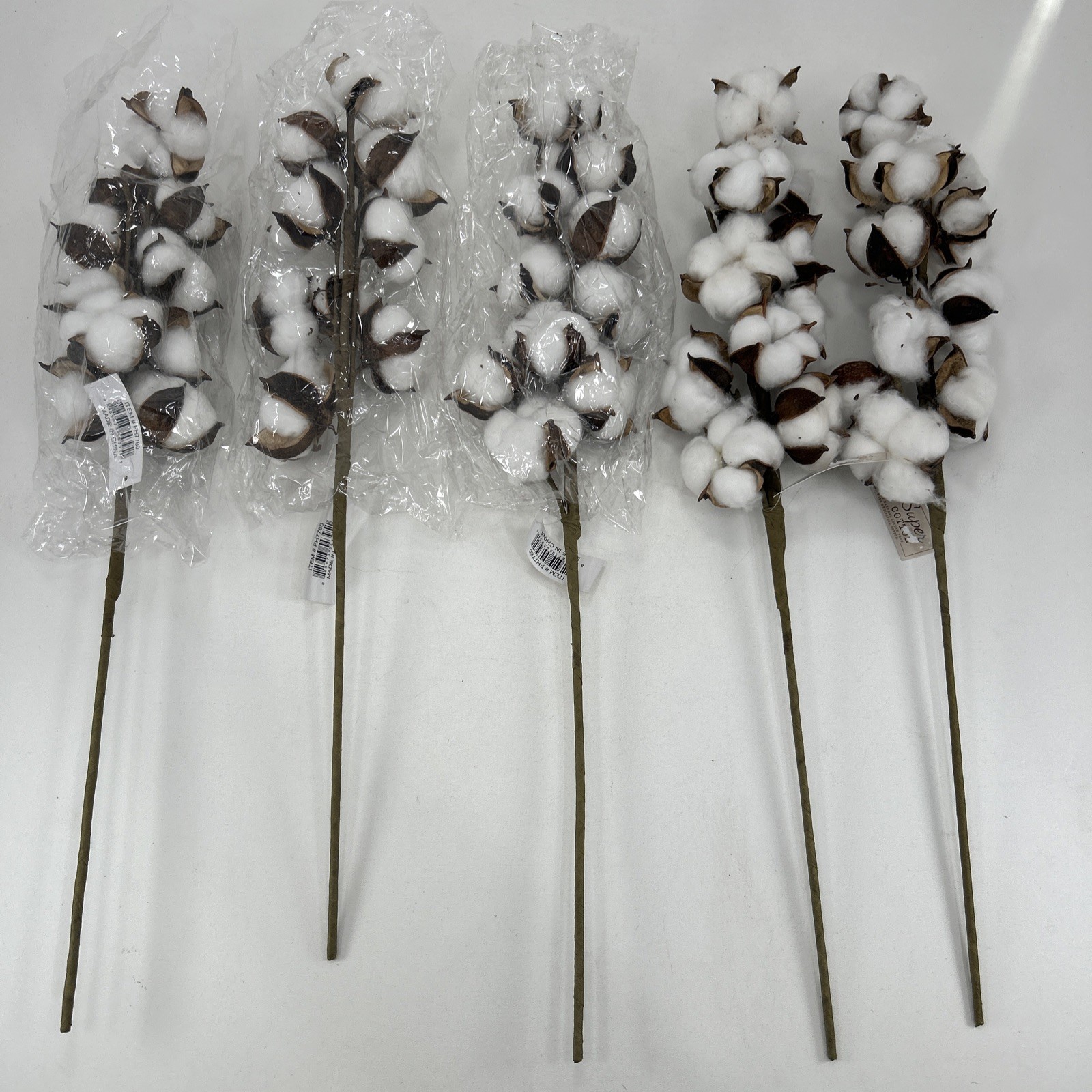 Cotton Stem 20″ Spray Pick Branch Farmhouse Country Home Decor Lot of 5