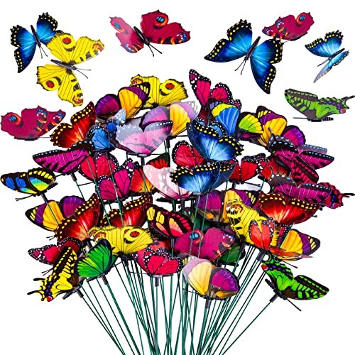 50PCS Butterfly Garden Decorations, 11.8 inch Butterfly Stakes Colorful