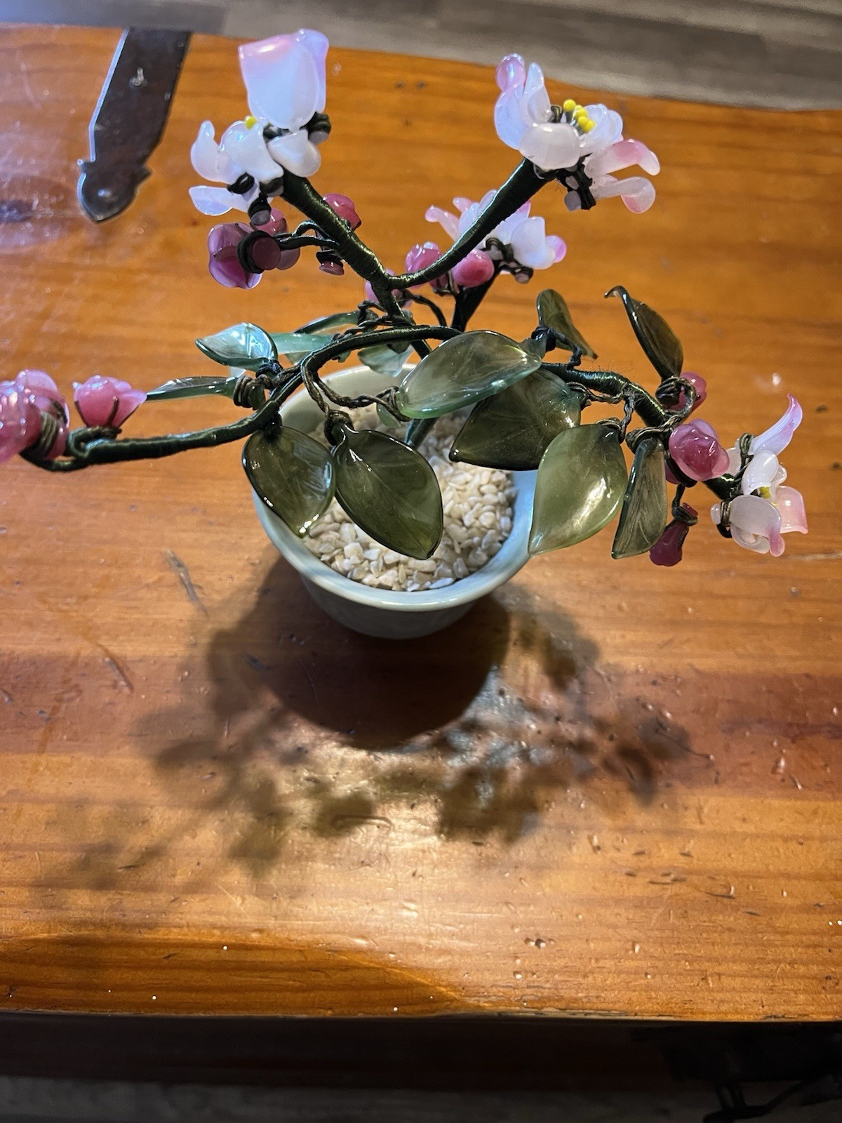 Vintage Chinese bonsai with glass and Jade