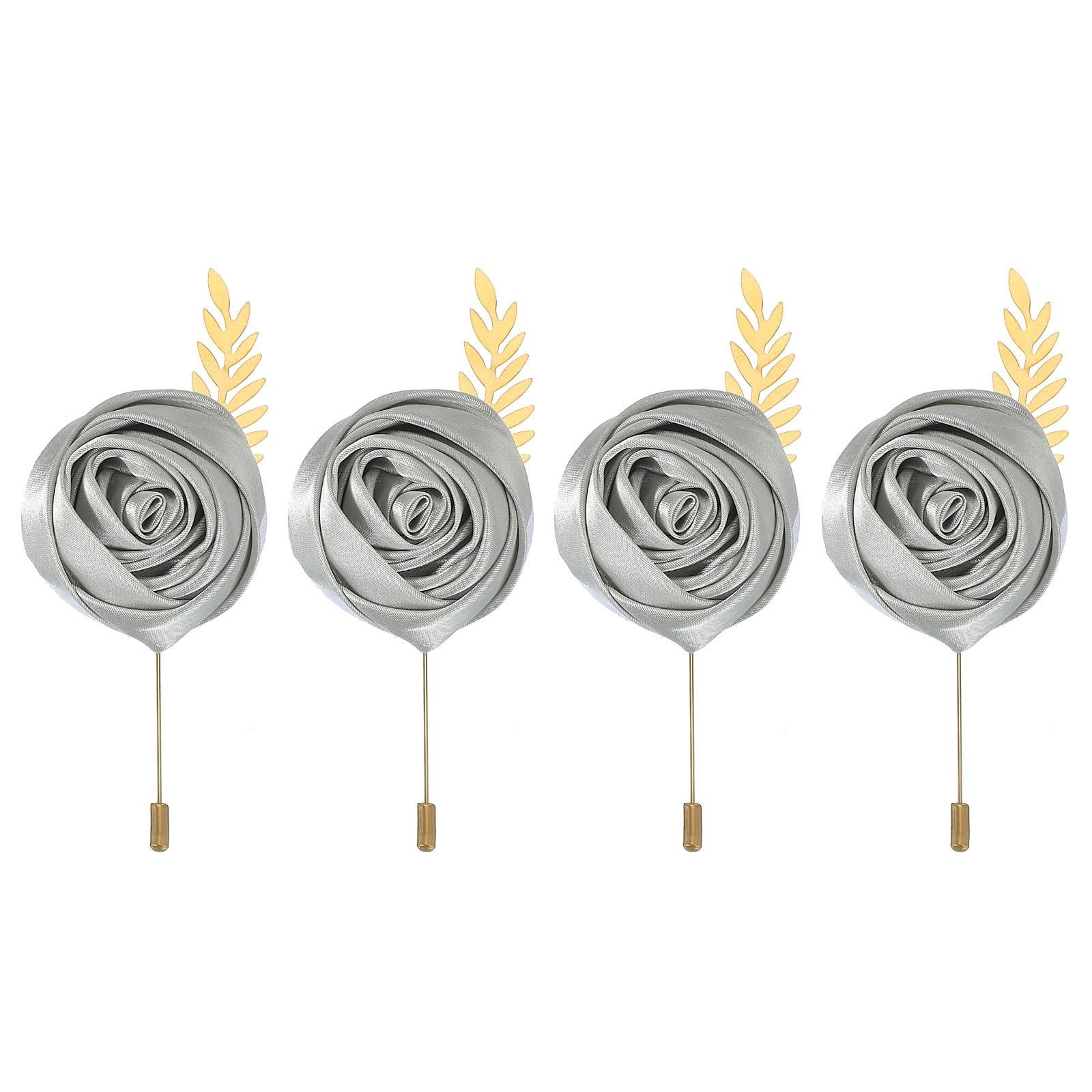 Groom Boutonnieres Rose Pins Men Wedding Prom Formal Party Silver 4.7×2 Inch