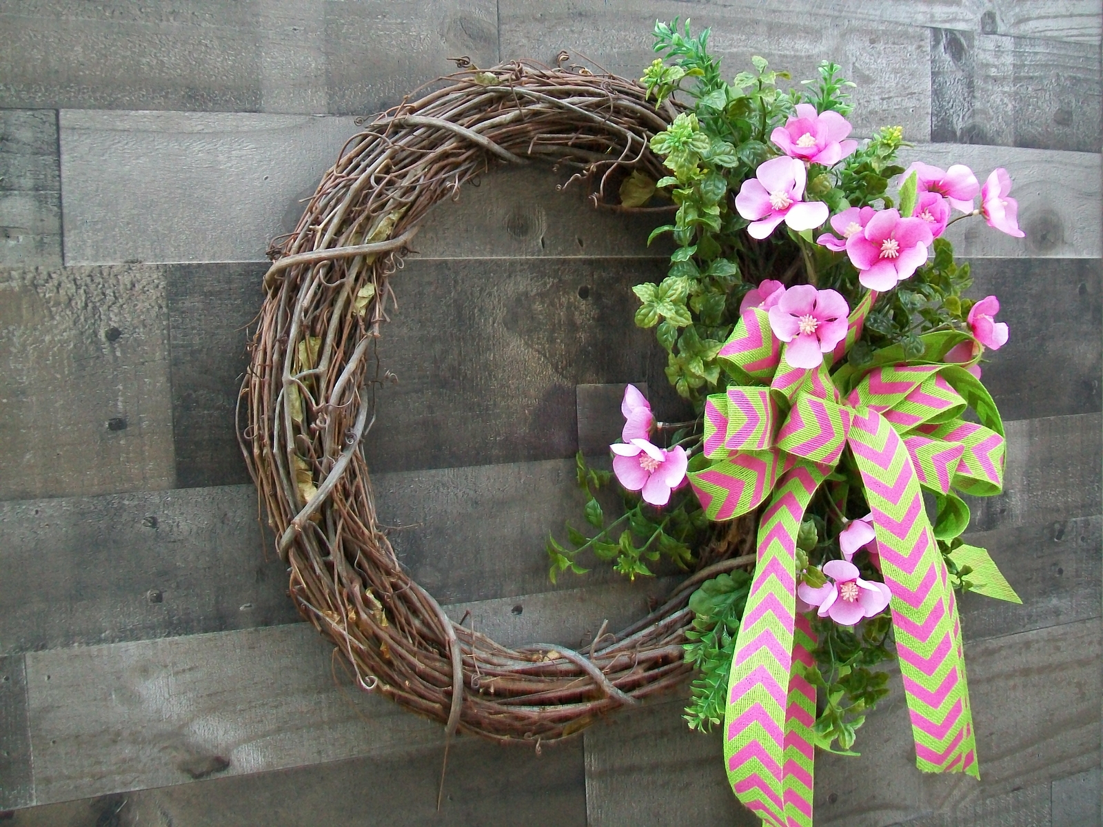 Spring Natural Grapevine Pink & Green Cherry Blossom Wreath