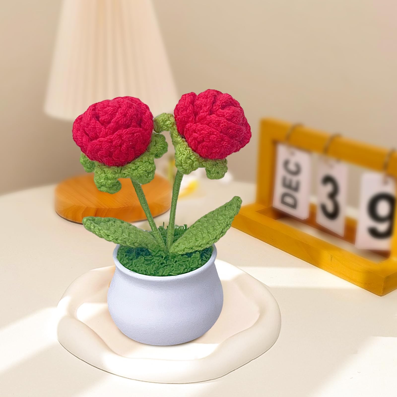3 PCS Crochet Flower Pot Sunflower Red Rose Forget Me Not Small Potted Plants