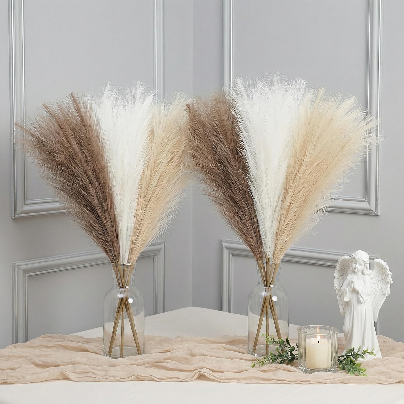 Faux Pampas Grass 9 Bunches 45 Stems 17.3 Inch Pampas Grass Decor 3 Colors Mi…