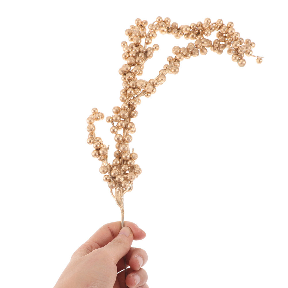 3pcs Christmas Simulated Berry Branches Christmas Tree Branch (Golden)