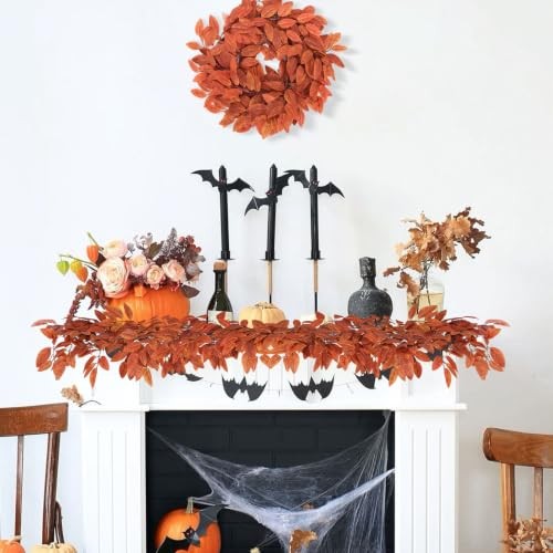 Artificial Eucalyptus Leaves Vine 6Ft Fall Ivy Garland | Fake Vine Orange