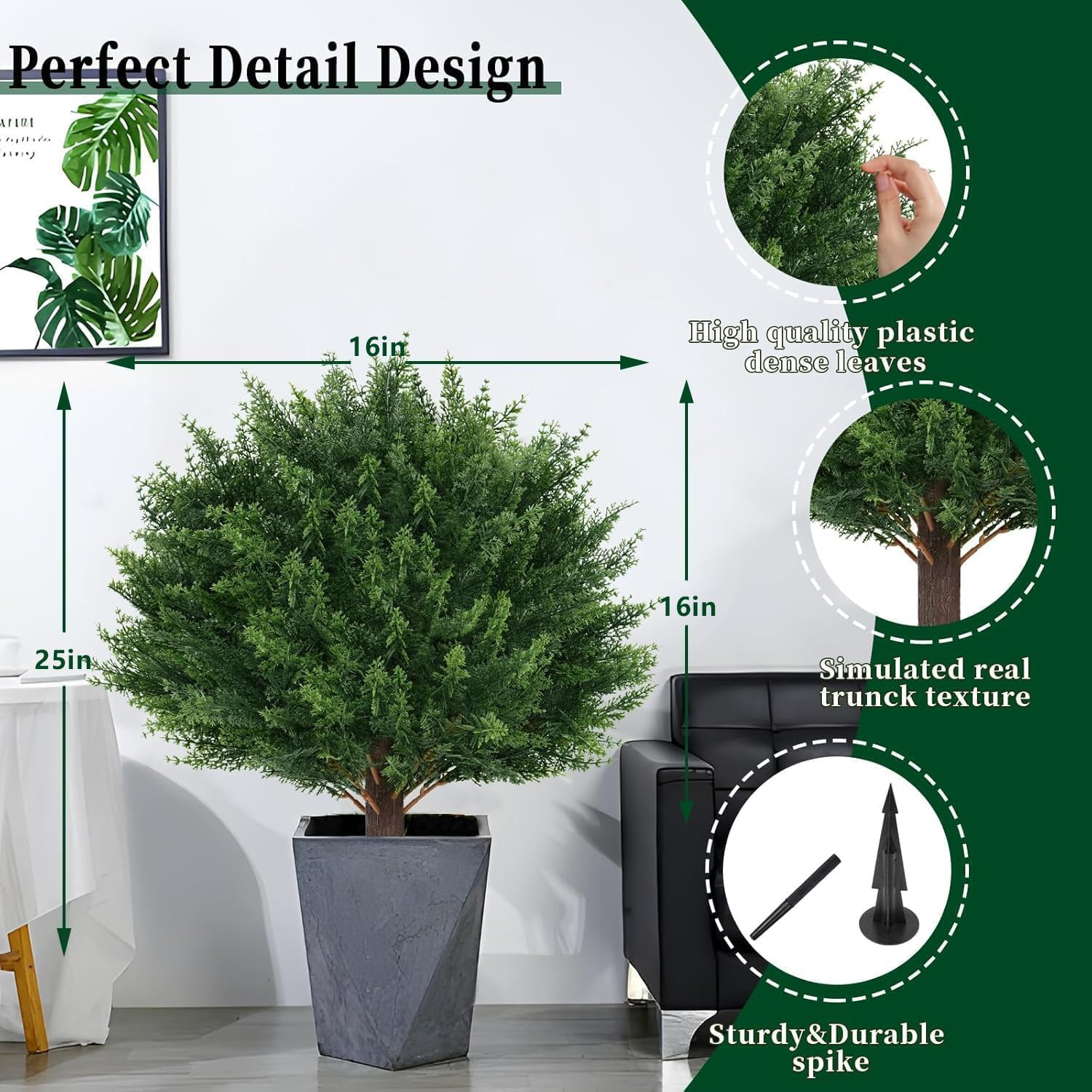 4Pack Artificial Cedar Topiary Ball Trees, 16” UV Resistant Fake Evergreen Shru