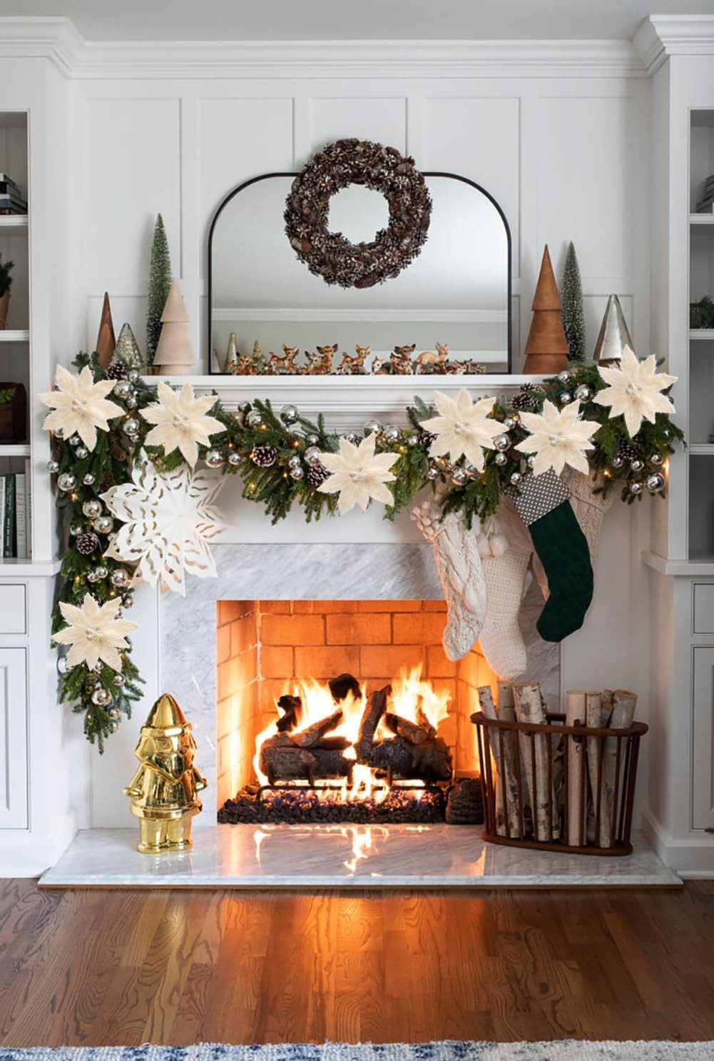 4PCS Creamy White Poinsettia Artificial Flowers for Christmas Decor