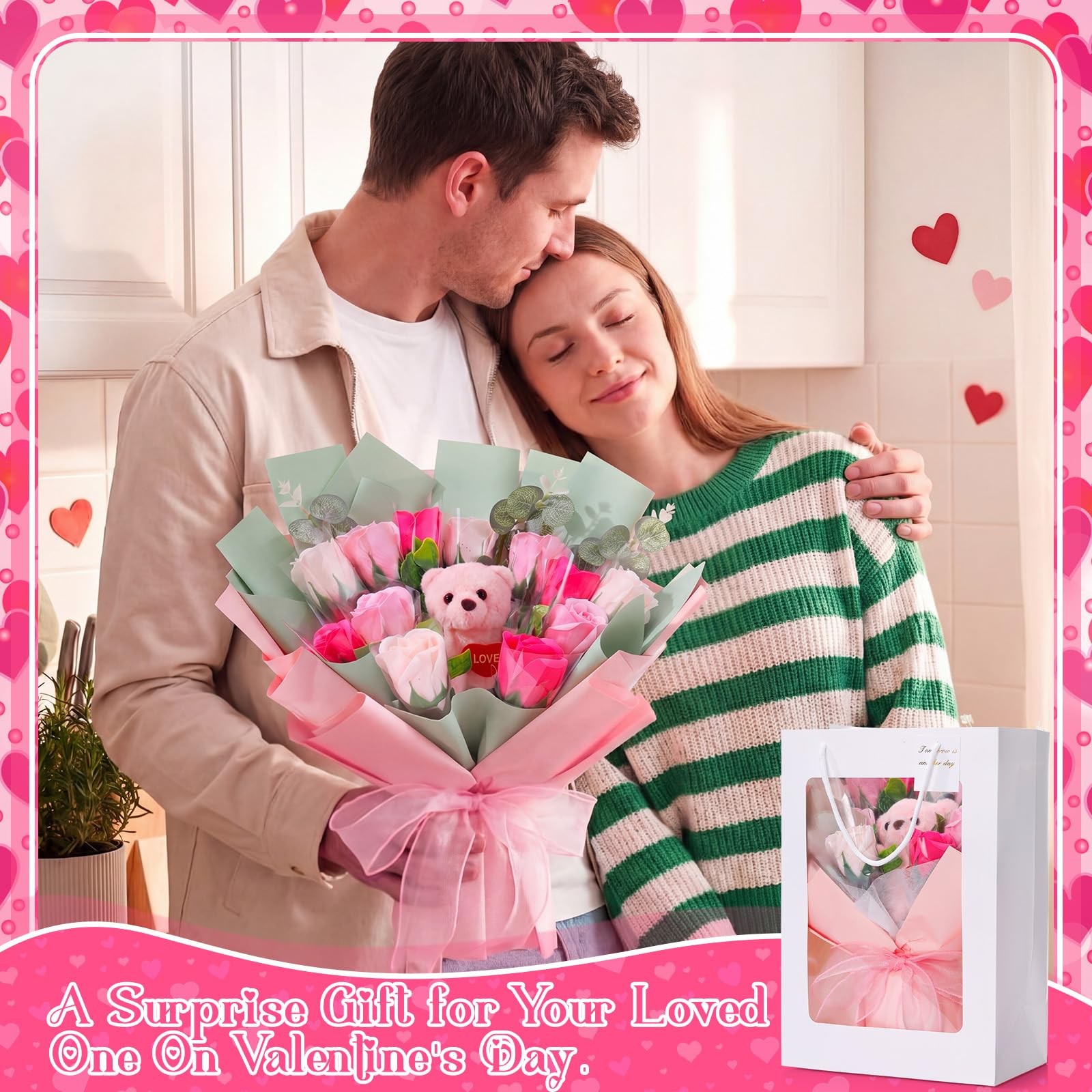 Pink Money Soap Flower Bouquet Kit, Handcrafted Soap Flower Money Bouquet Kit…