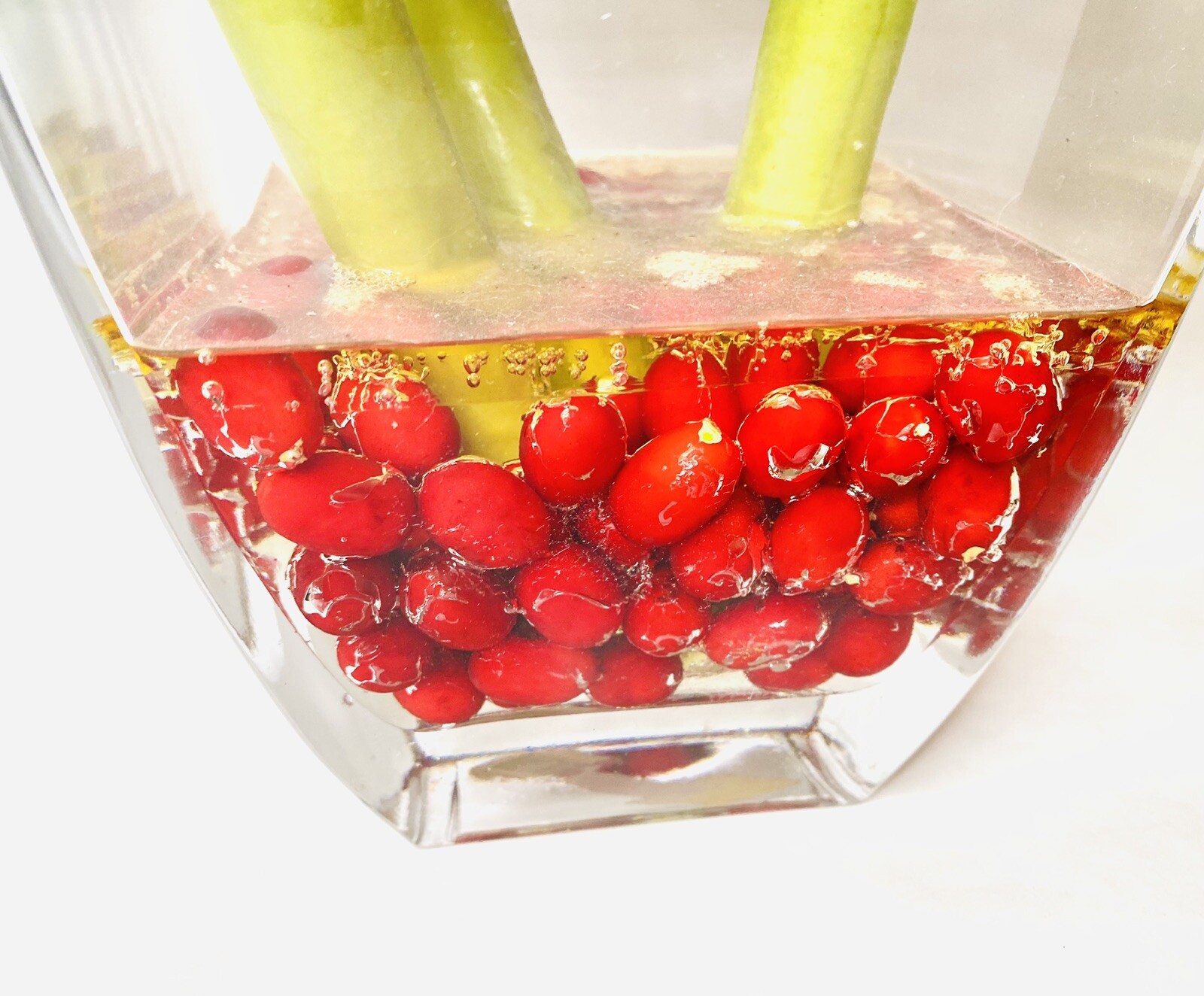 Red Amaryllis Artificial Flower Arrangement Square Glass Vase Water 15” Tall