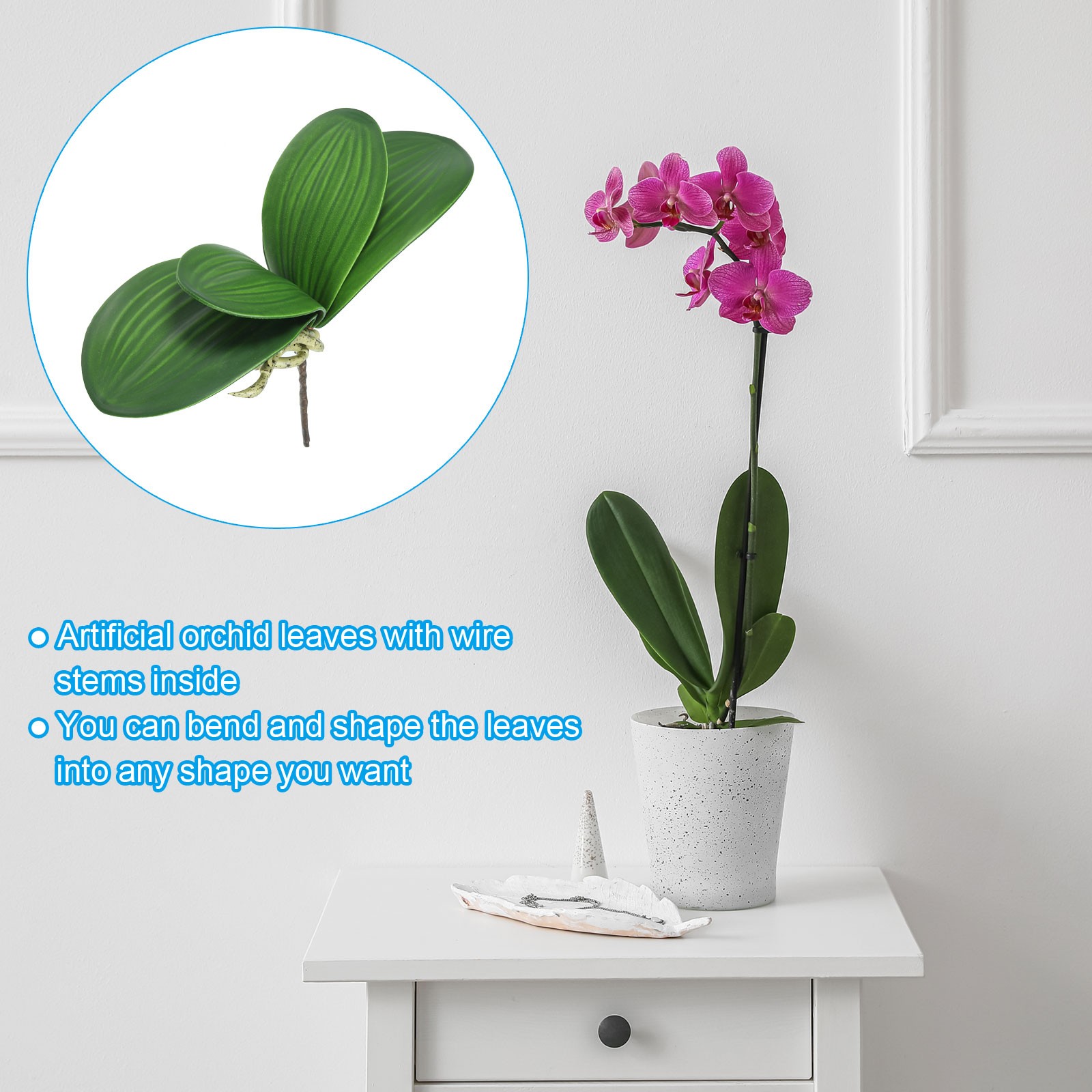 2Pcs, Faux Orchid Leaves 4 Petals Small Artificial Phalaenopsis Leaf with Stems