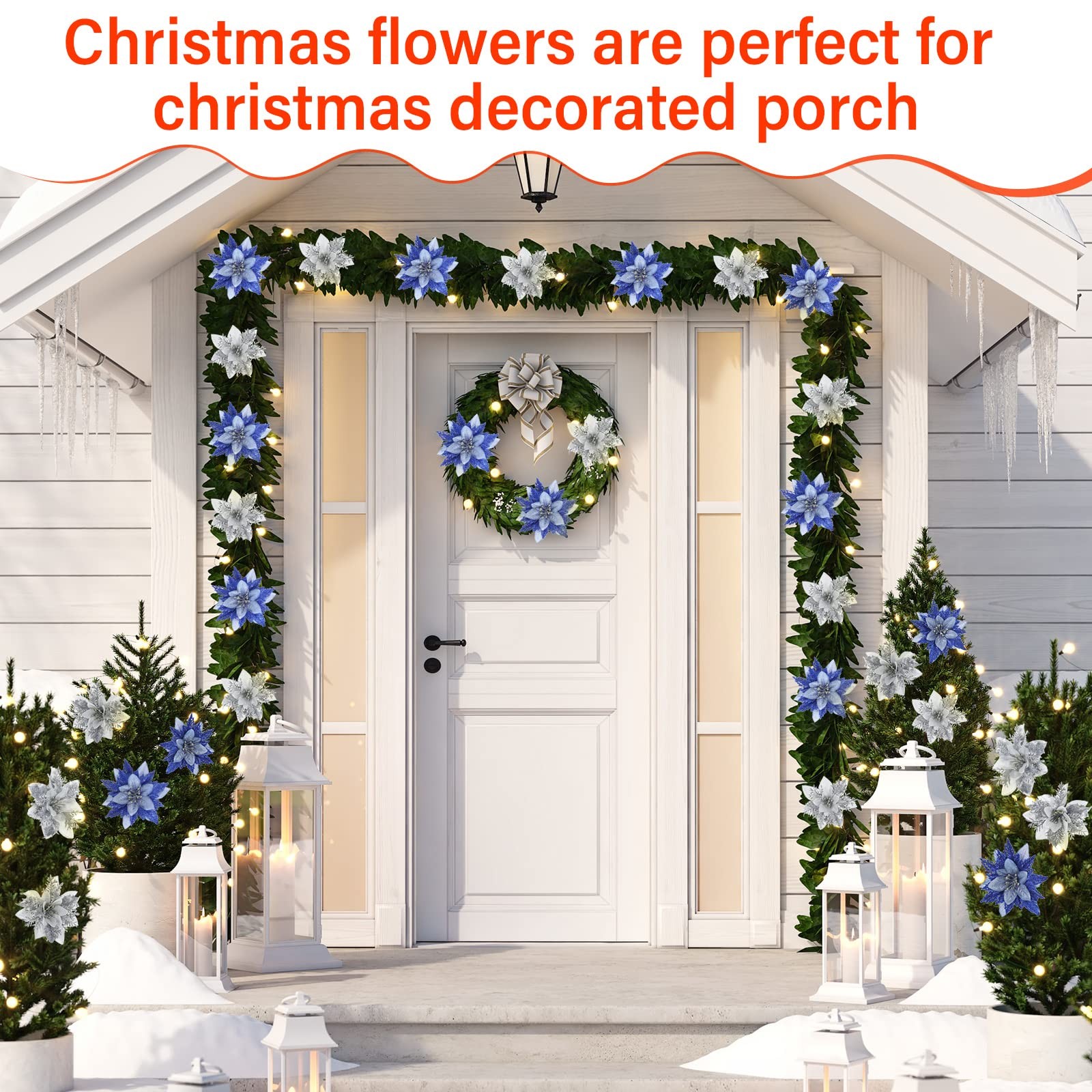 30 Pcs Poinsettia Christmas Artificial Glitter Flower Xmas Flower Poinsettia For