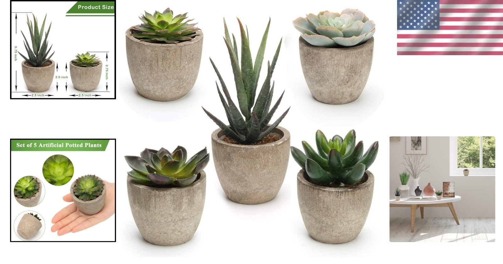 Lifelike Artificial Cactus Plants in Pots – Set of 5 for Indoor Decoration