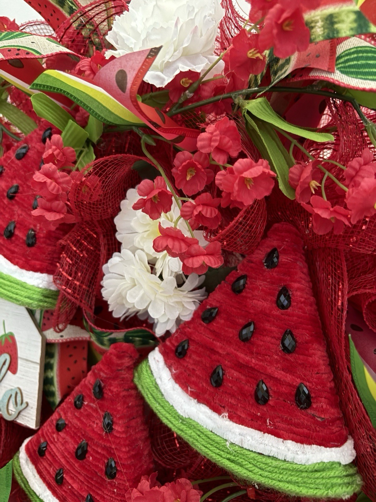 22” Watermelon Hanging Wreath. Summer/Fall. Wall/Door Decor. New. Handcrafted.￼