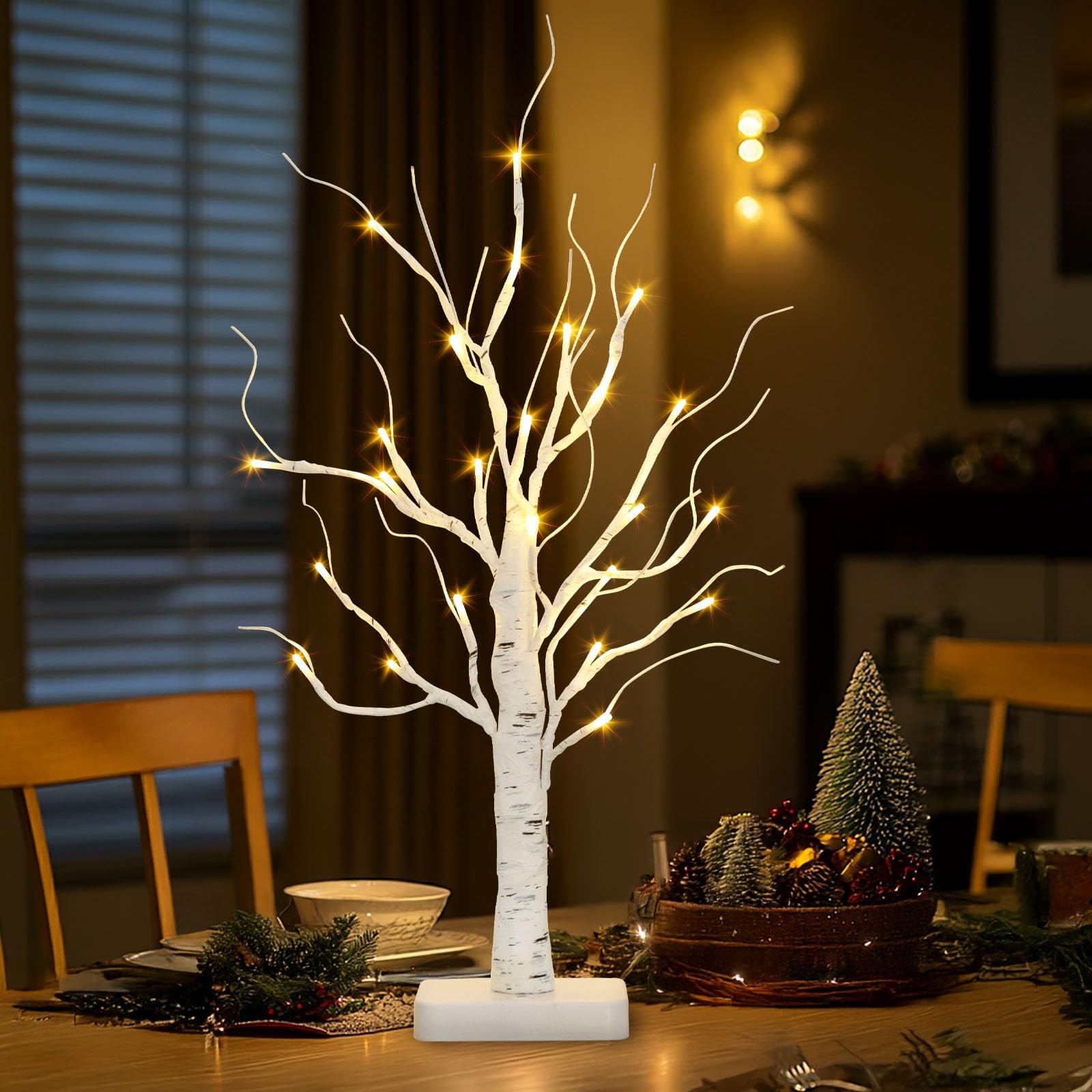 PABIPABI Lighted Birch Tree, 22” Christmas Tree with 24 LED, 1ft 10in, White