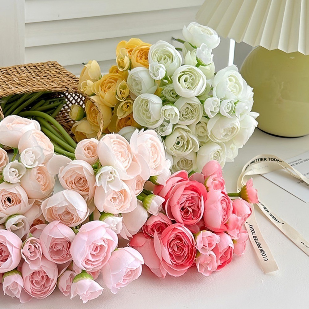 18Pcs Artificial Buttercup Flowers Realistic Flowers Bridal Bouquet Home Decor