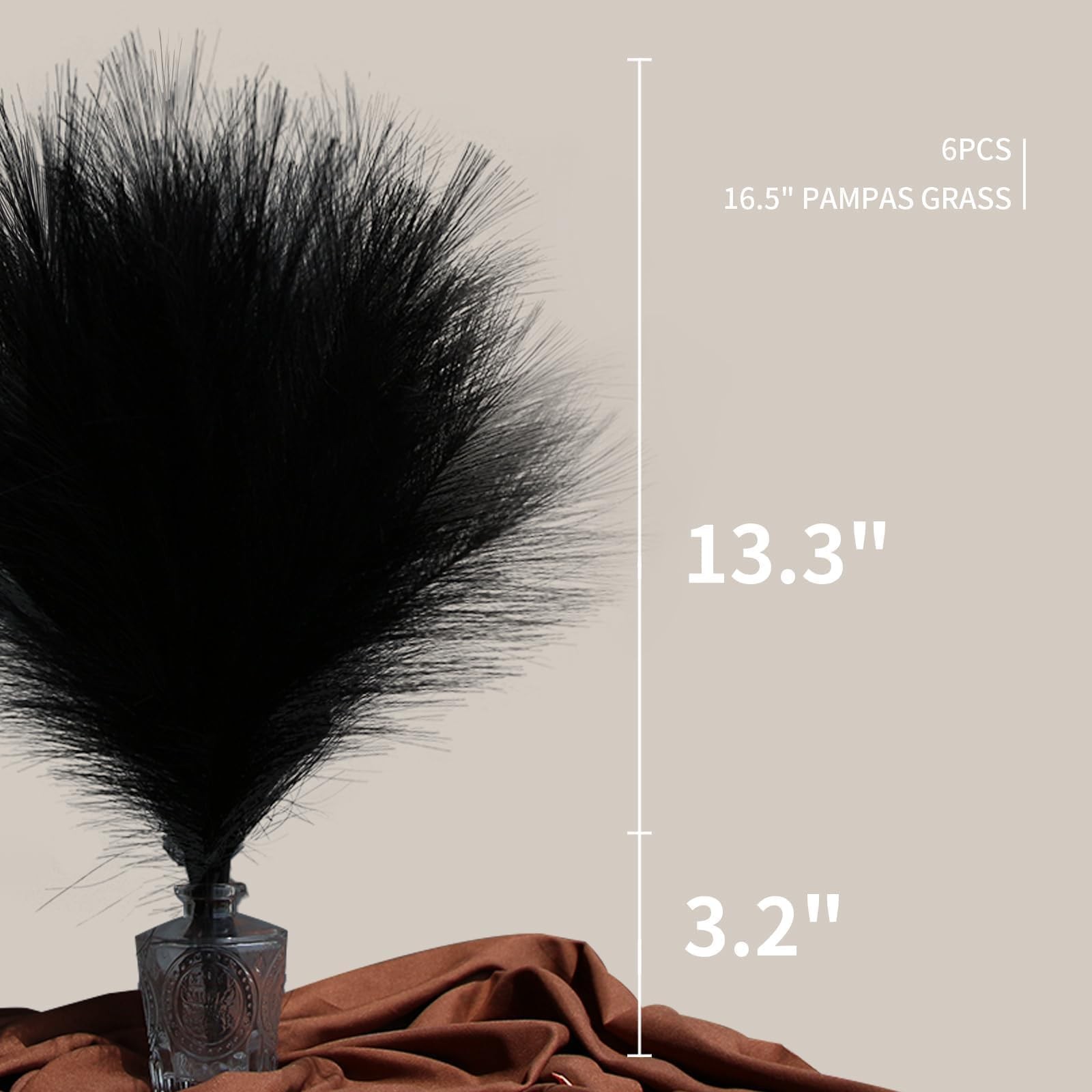 6-Pcs 17″ Black Pampas Grass Faux Pompas Fluffy Artificial Fake Flower Gothic…