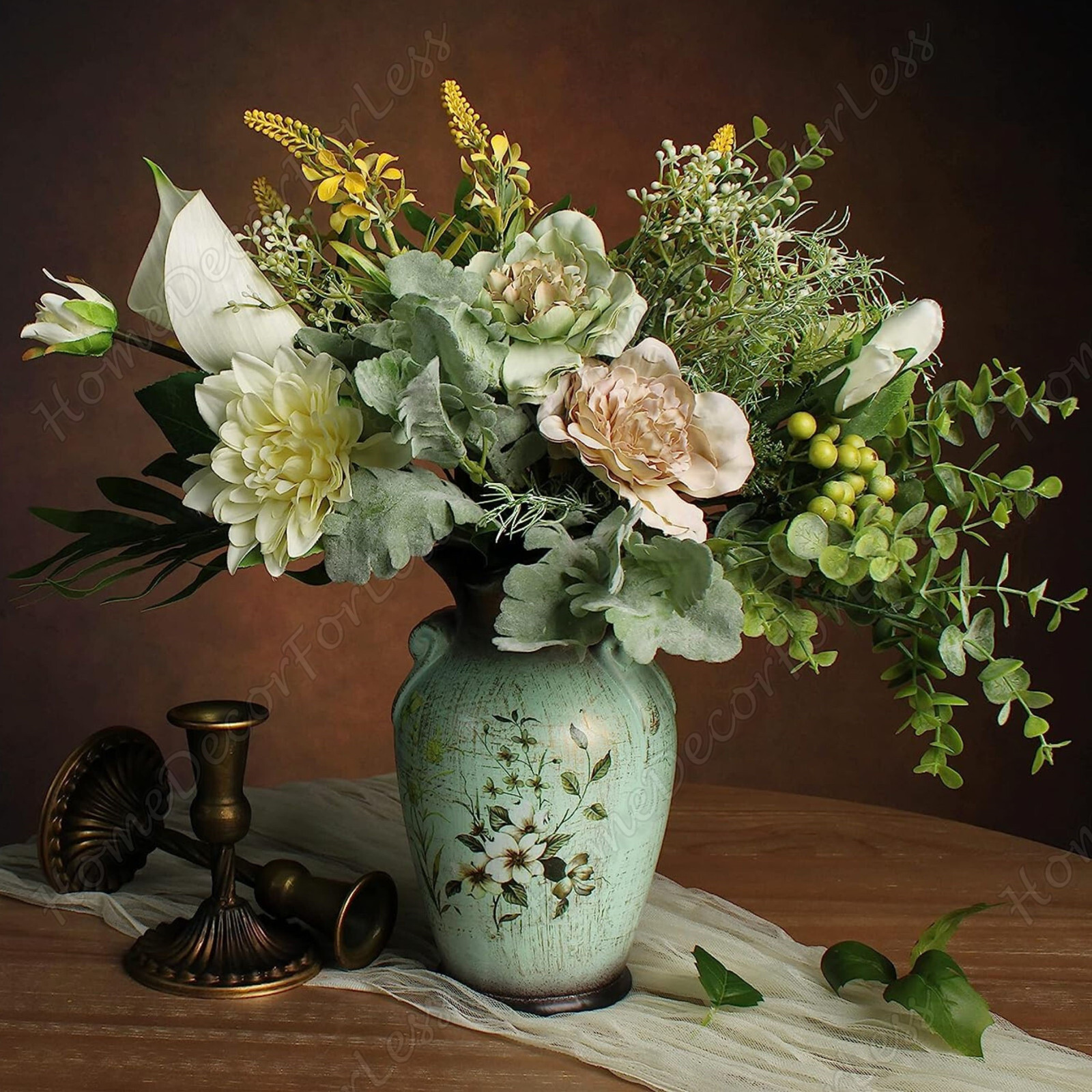 Artificial Floral Flower Arrangement in Ceramic Vase Centerpiece Home Decor