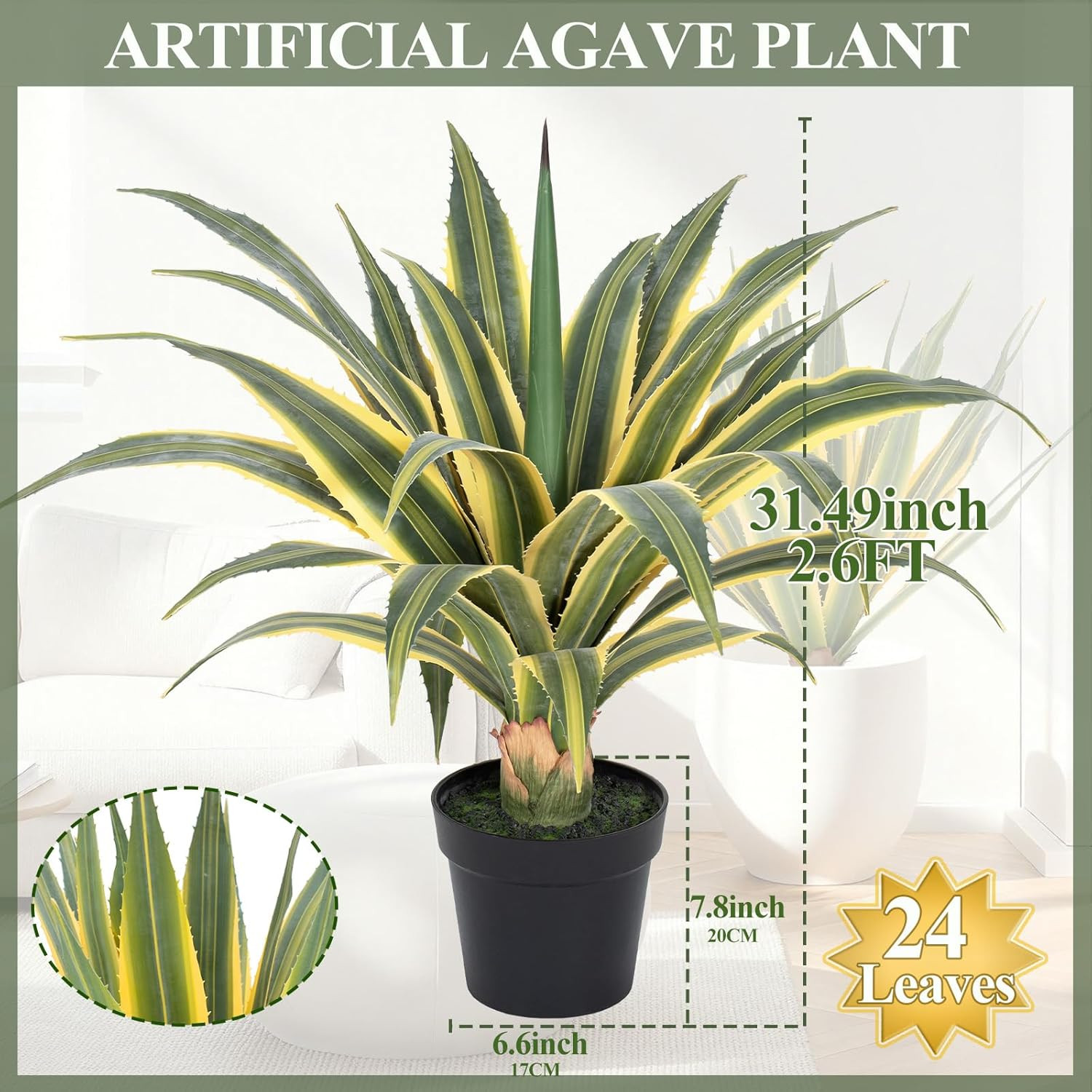 32” UV Resistant Artificial Agave Plants – 2 Pack for Indoor/Outdoor Decor