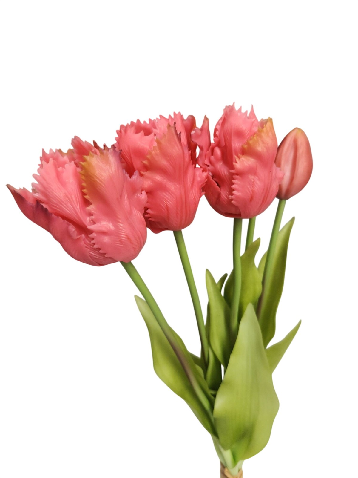 Coral Pink Tulip Bouquet 15 Inch Faux Flowers Purple Tip Spring Decor Farmhouse