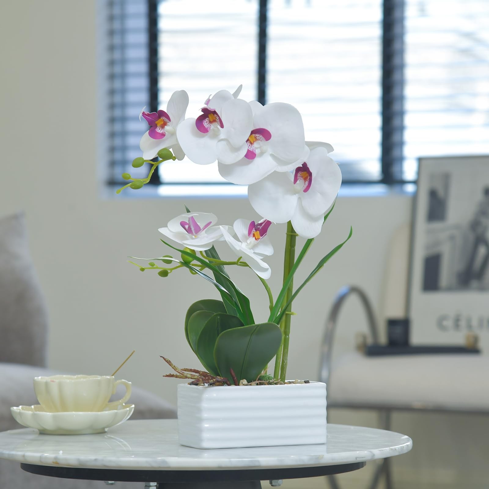 Artificial Real Touch Orchid Flowers in Pot Fake Phalaenopsis Flower with Whi…