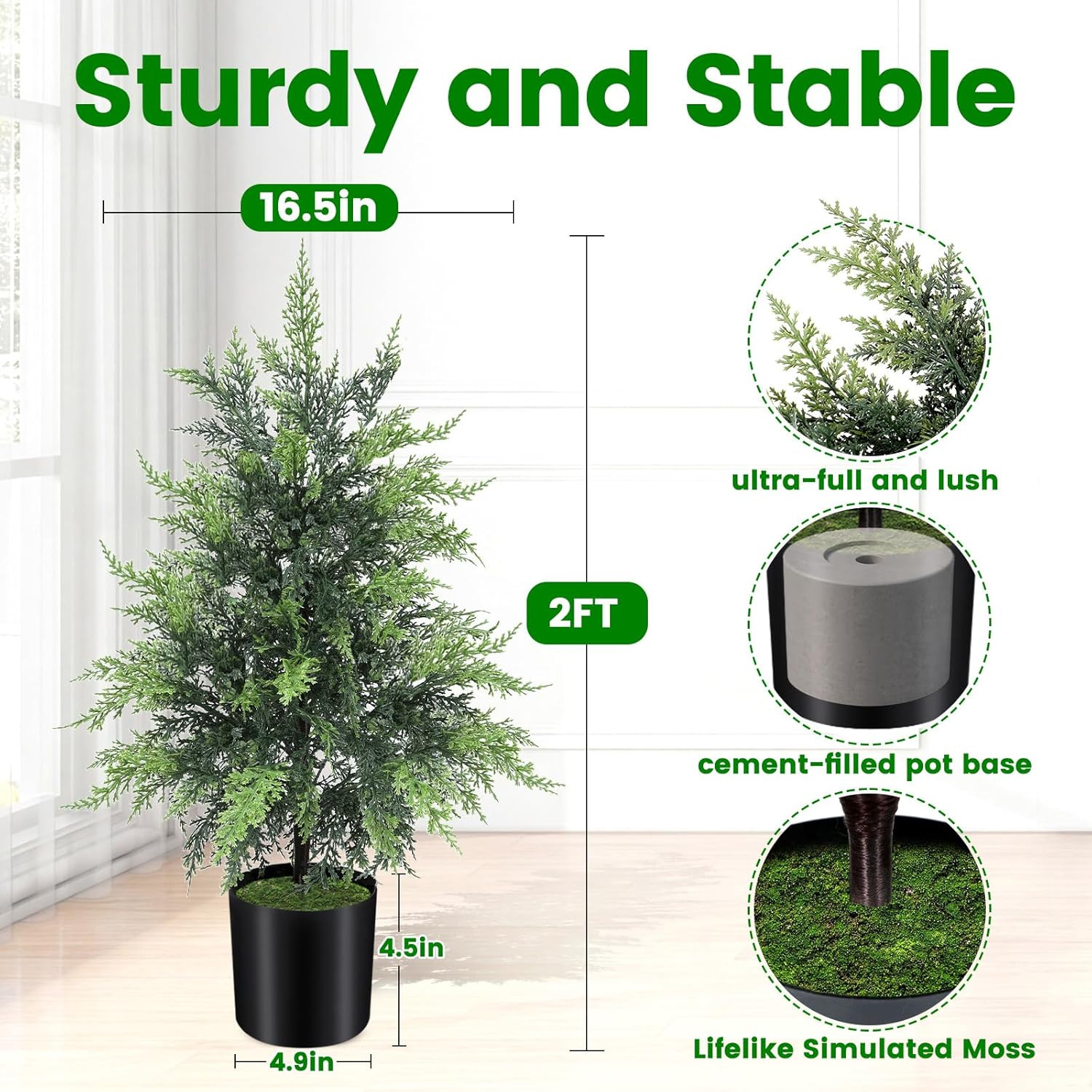 Realistic 2-Pack 2Ft Outdoor Faux Cedar Trees with Pot – UV Resistant Decor