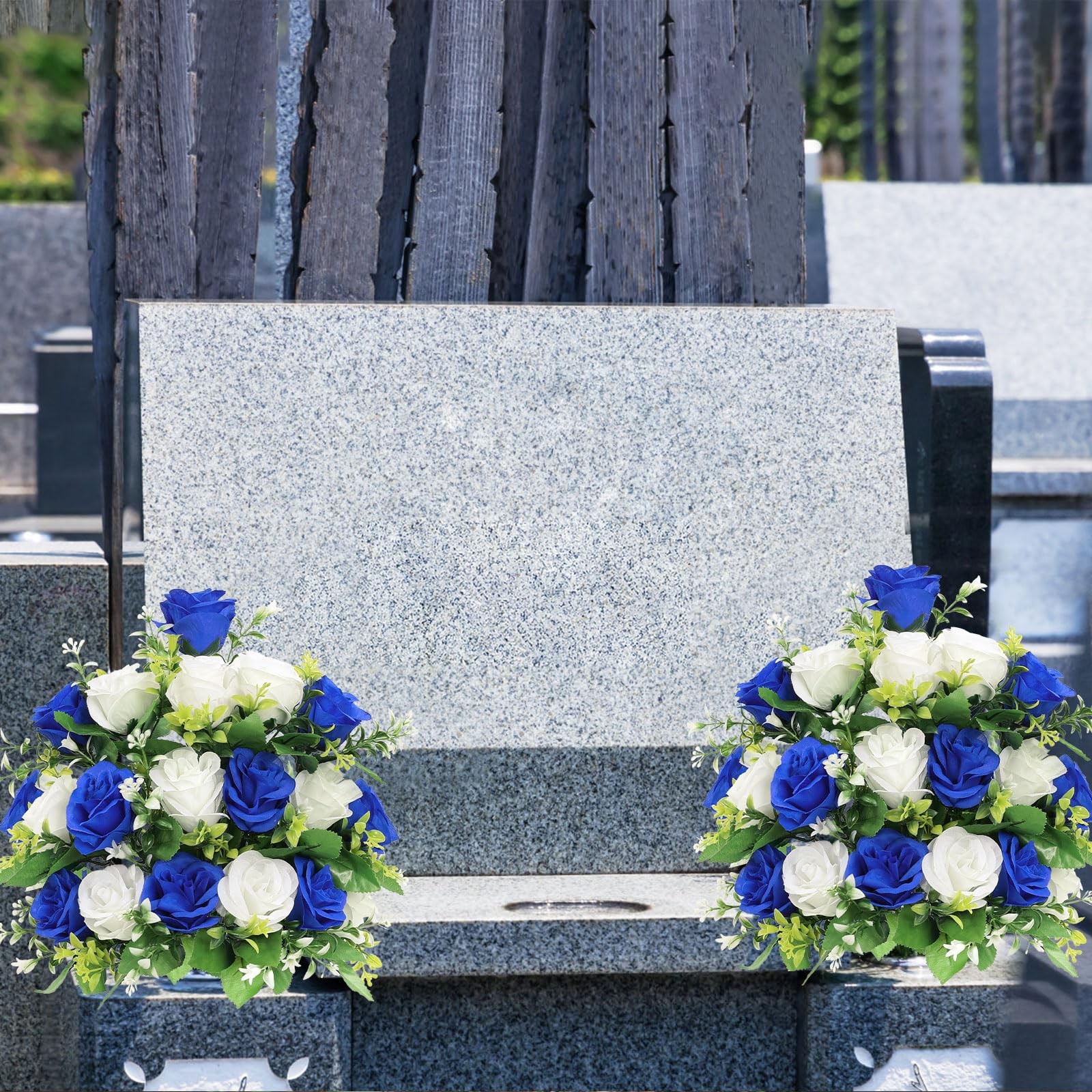 U’Artlines 2Pcs Artificial Cemetery Flowers with Vase for Grave, Silk Memoria…