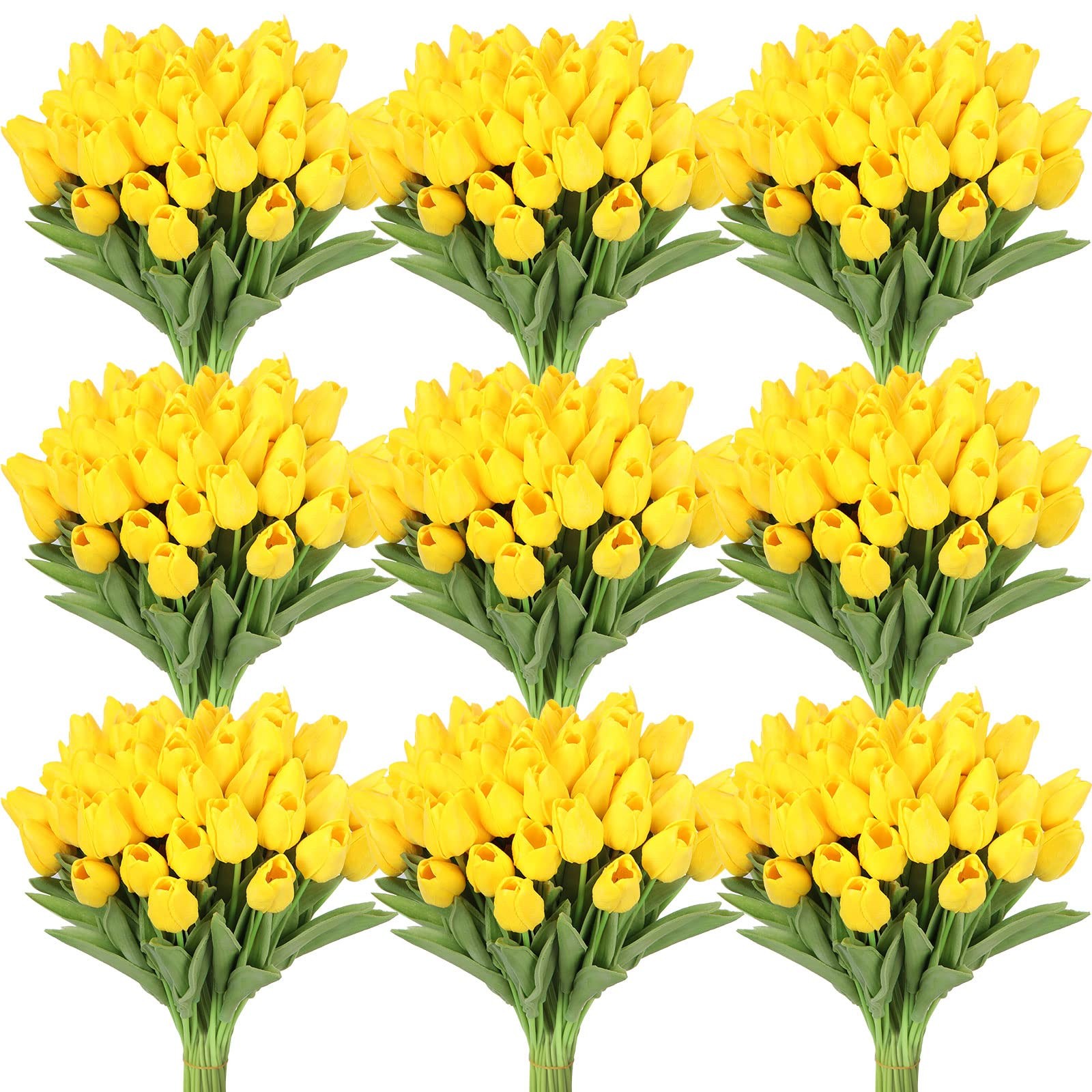 100 PCS Yellow Artificial PU Tulip Fake Latex Faux Flower Bouquet Centerpiece