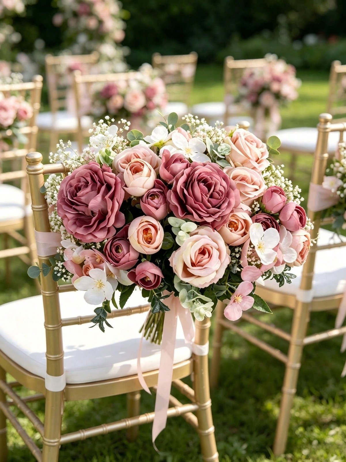 Sand Red Artificial Silk Rose Bouquet For Wedding Home Decor One Size