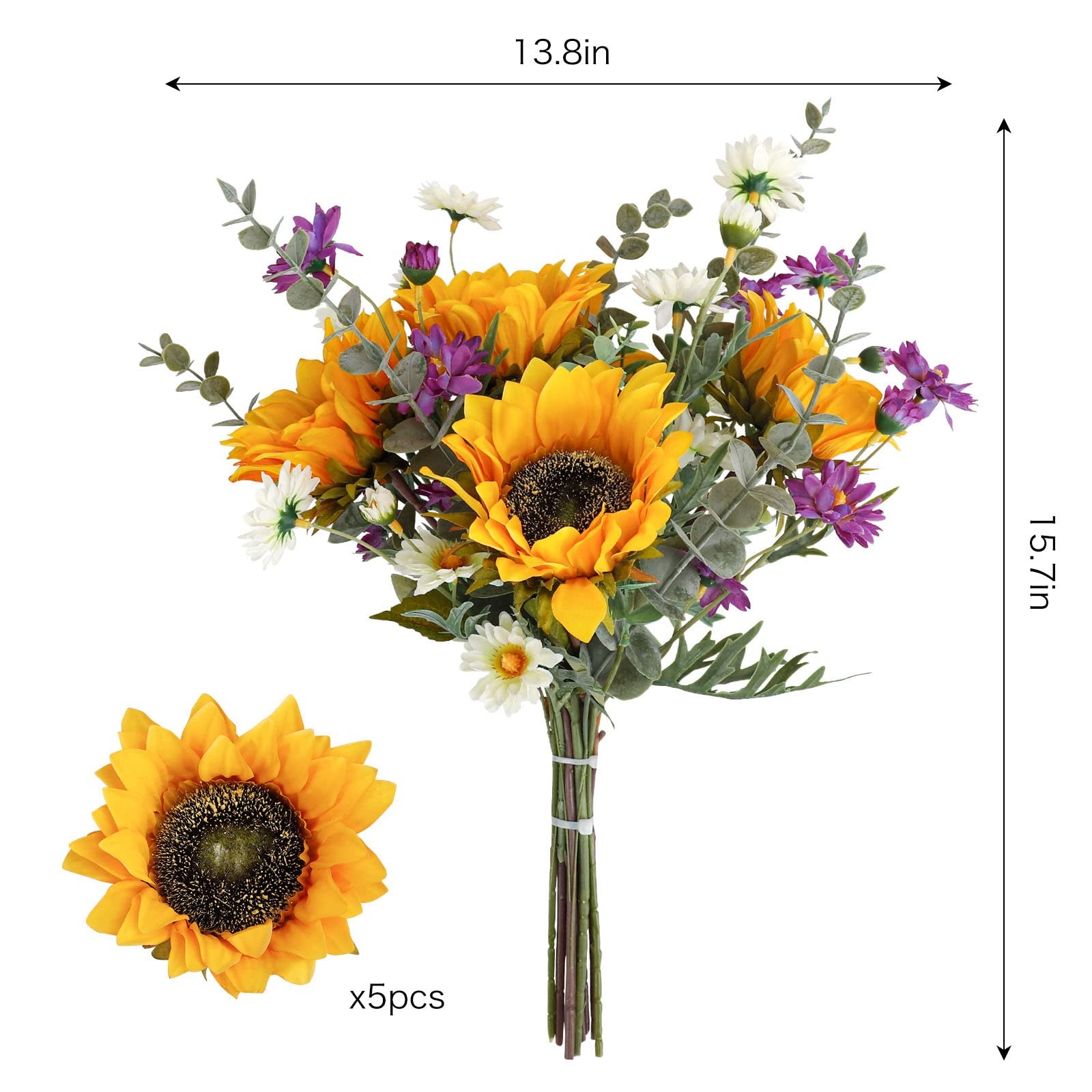 CEWOR Artificial Sunflowers Fake Cemetery Flowers for Grave Bouquet with Sunf…
