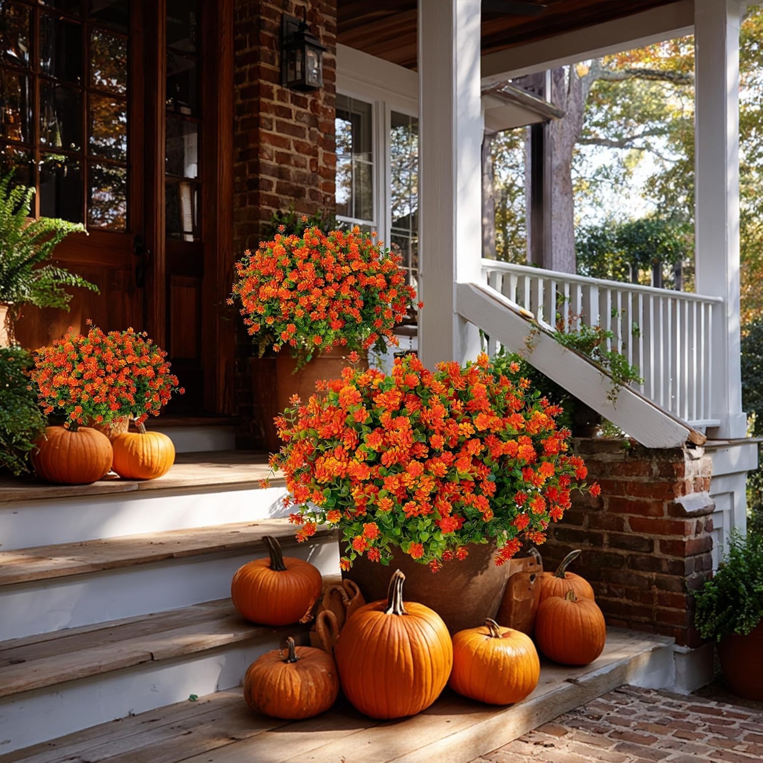 Fake Fall Flowers Outdoor 12 Bundles UV Resistant Faux Mums Garden Decor