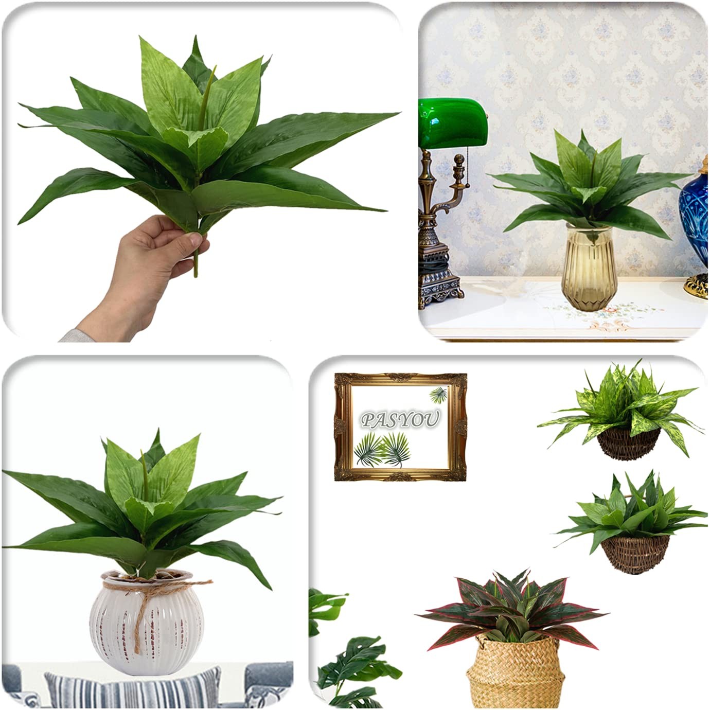 Artificial Agave Fake Plant, 10 Inches Faux Shrubs Bushes Plants for Indoor O…