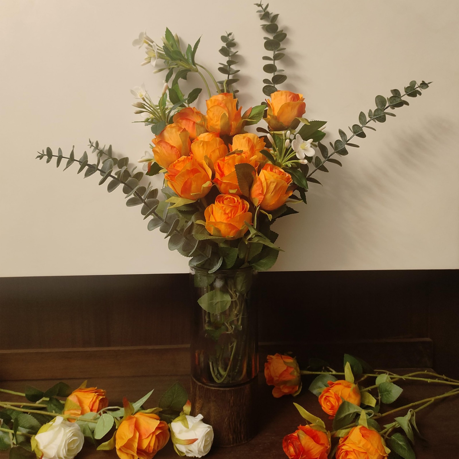 Artificial Orange Roses 10 Pcs – Lifelike Single Stem Fake Roses with Natural…