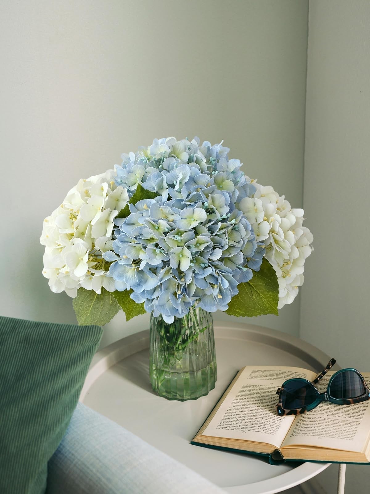 SUMTIPHUN 4 Pcs 20” Real Touch Hydrangeas 2 White 2 Light Blue Artificial