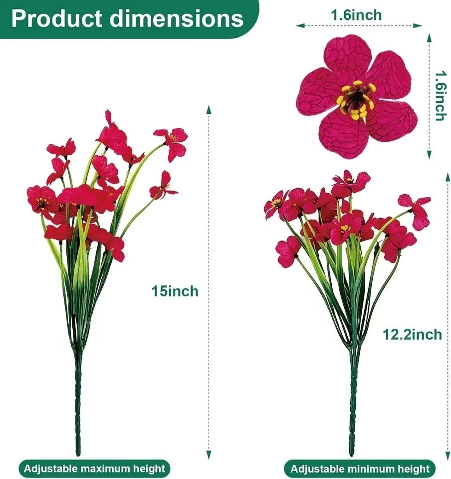 24 Pcs (6 Color) UV Resistant Outdoor Artificial Faux Flowers Plants Realistic P