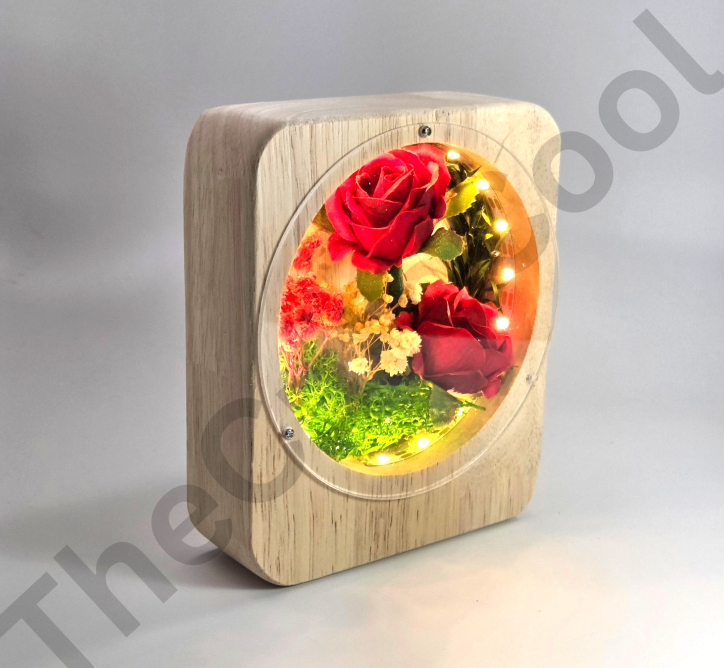 Forever Flowers Eternal Rose Wooden Base USB LED Light Everlasting Flowers Gifts