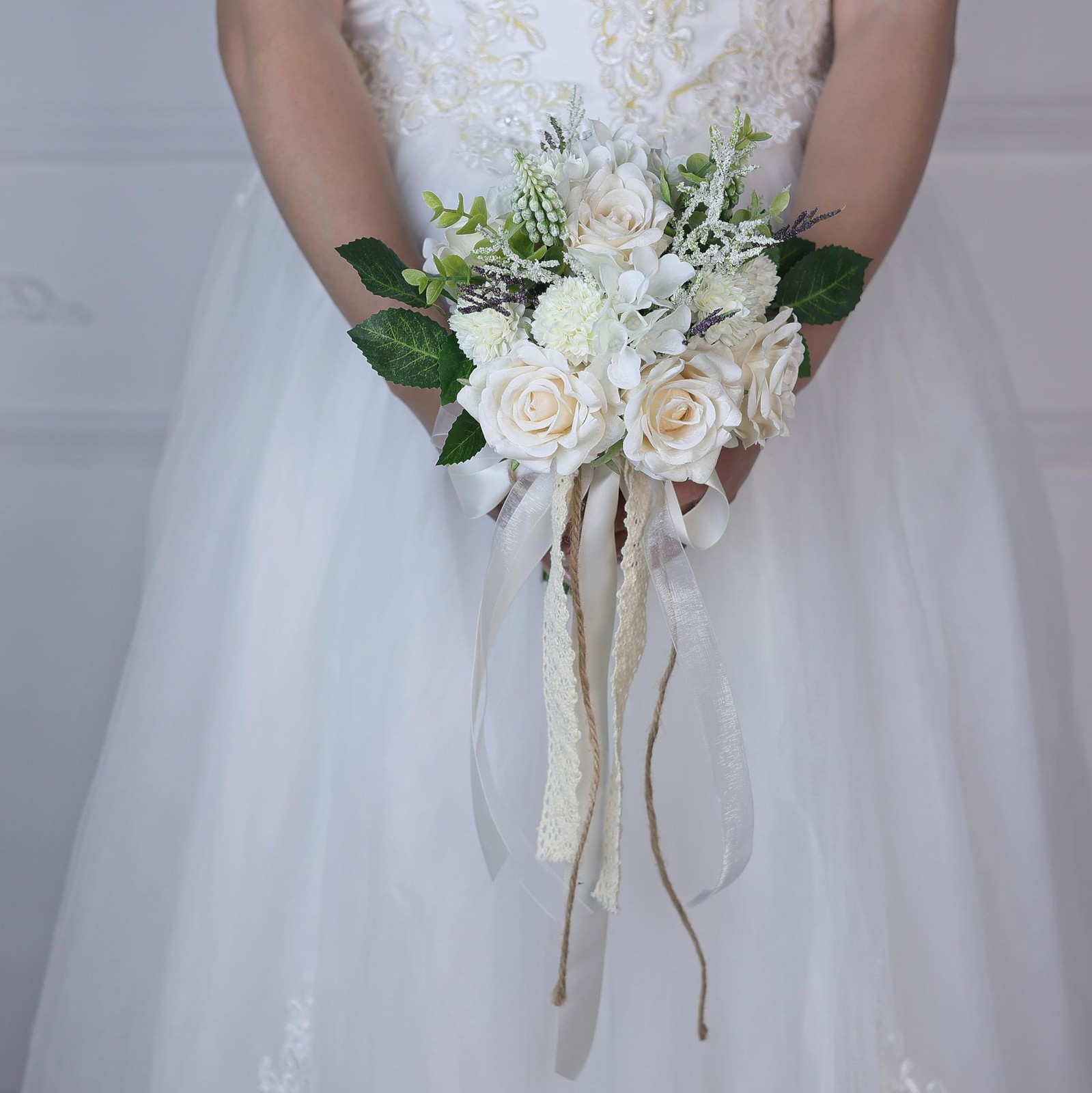 Wedding Bouquets for Bride Bridesmaid,White Champagne Artificial Roses Flower…