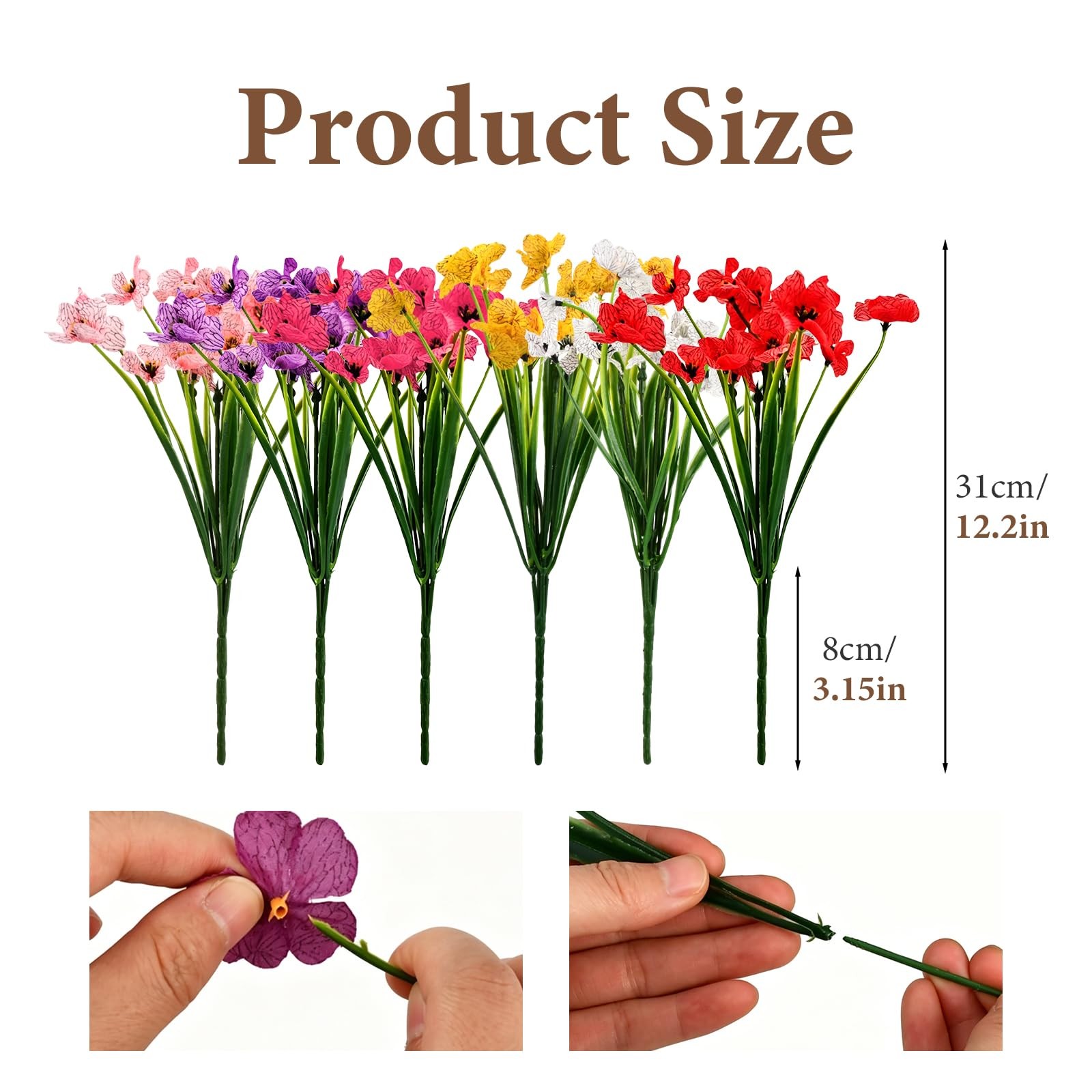 6 Bundles Artificial Violet Flowers, UV Resistant Faux Plastic Silk Flowers, …