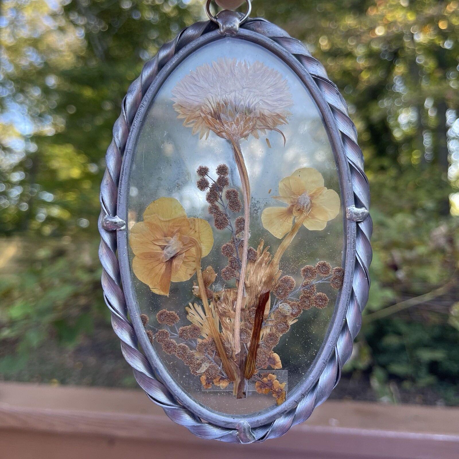 Vintage Lasting Impressions Real Dried Pressed Flowers In Glass W/ Metal Frame