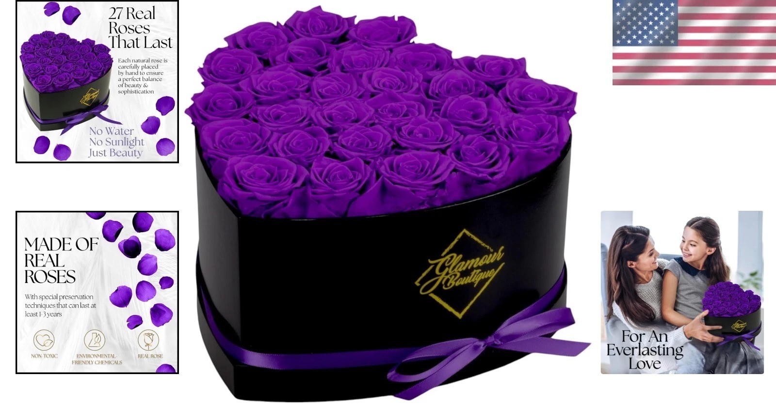 27 Eternal Preserved Roses Gift in Purple Heart Box – Maintenance-Free Splendor