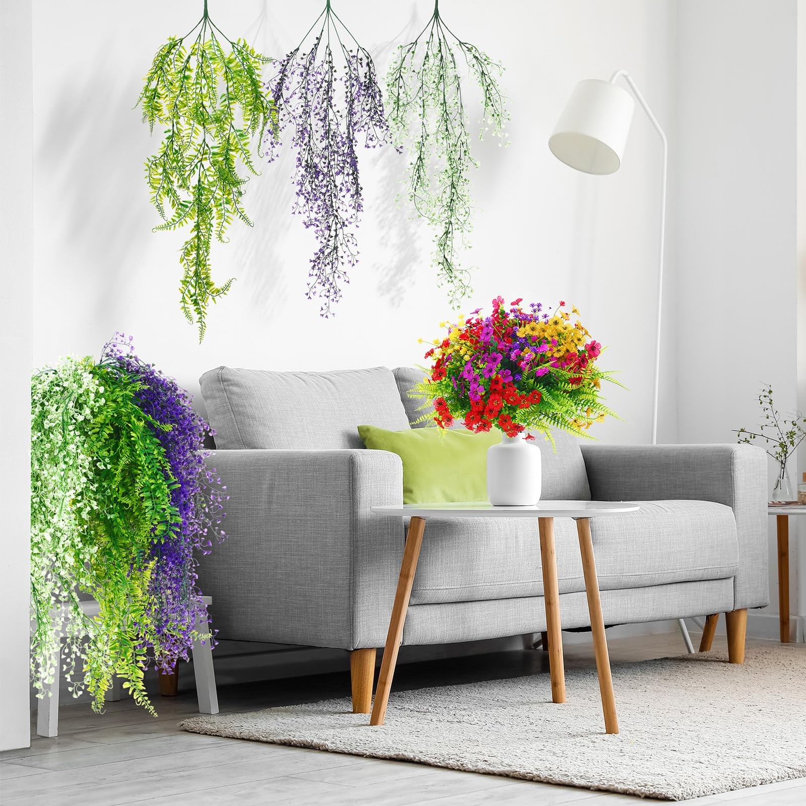 58 Pcs Artificial Fake Hanging Flowers Set for Outdoor Artificial Plants UV R…