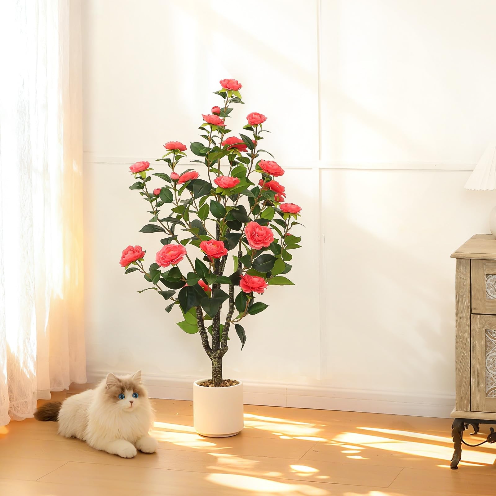 UPBUD Artificial Camellia Tree 2 Pack, 3.3FT Fake Camellia Plant with Bloomin…