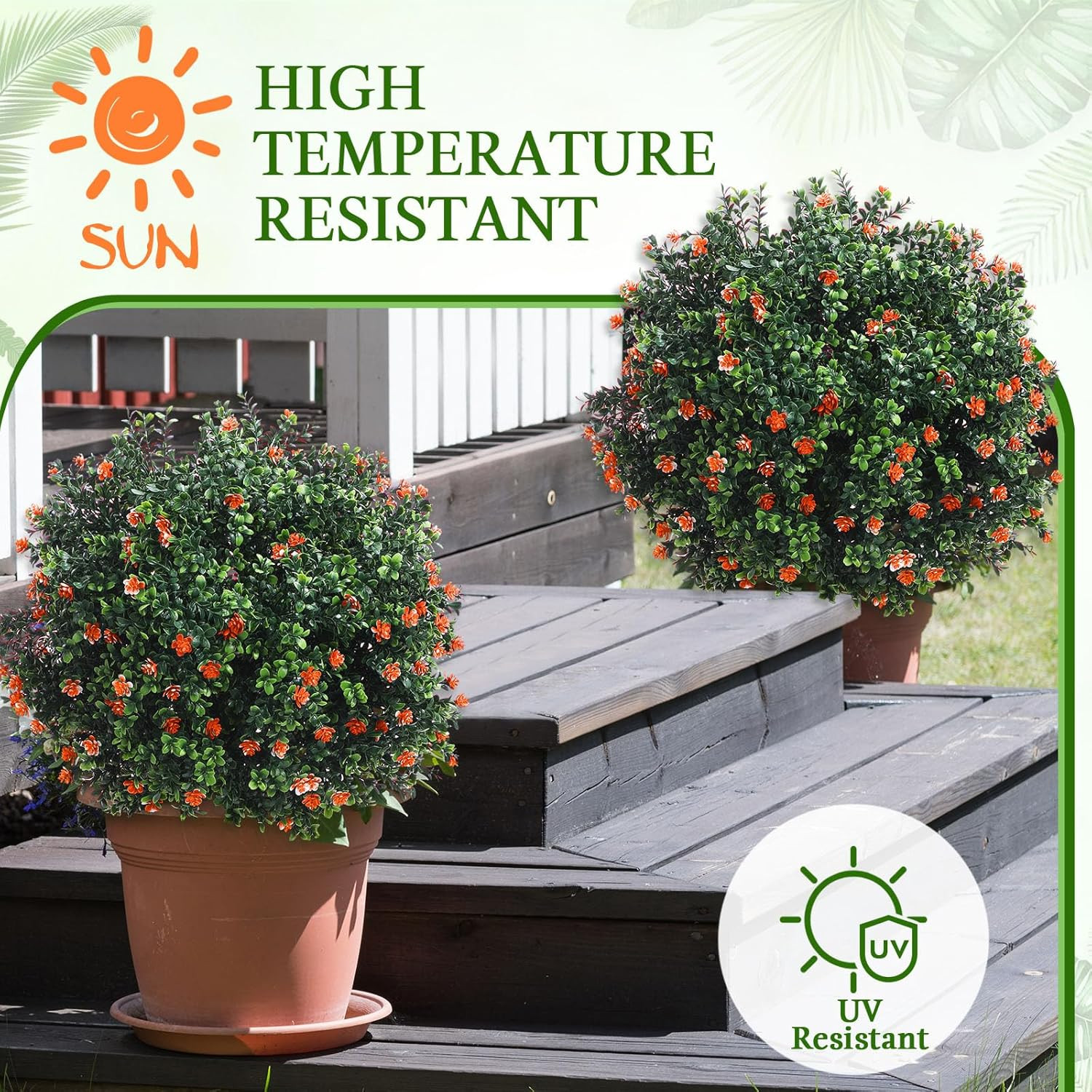 27″ Artificial Boxwood Topiary Ball Trees – UV Resistant Outdoor Decor (Set of 2