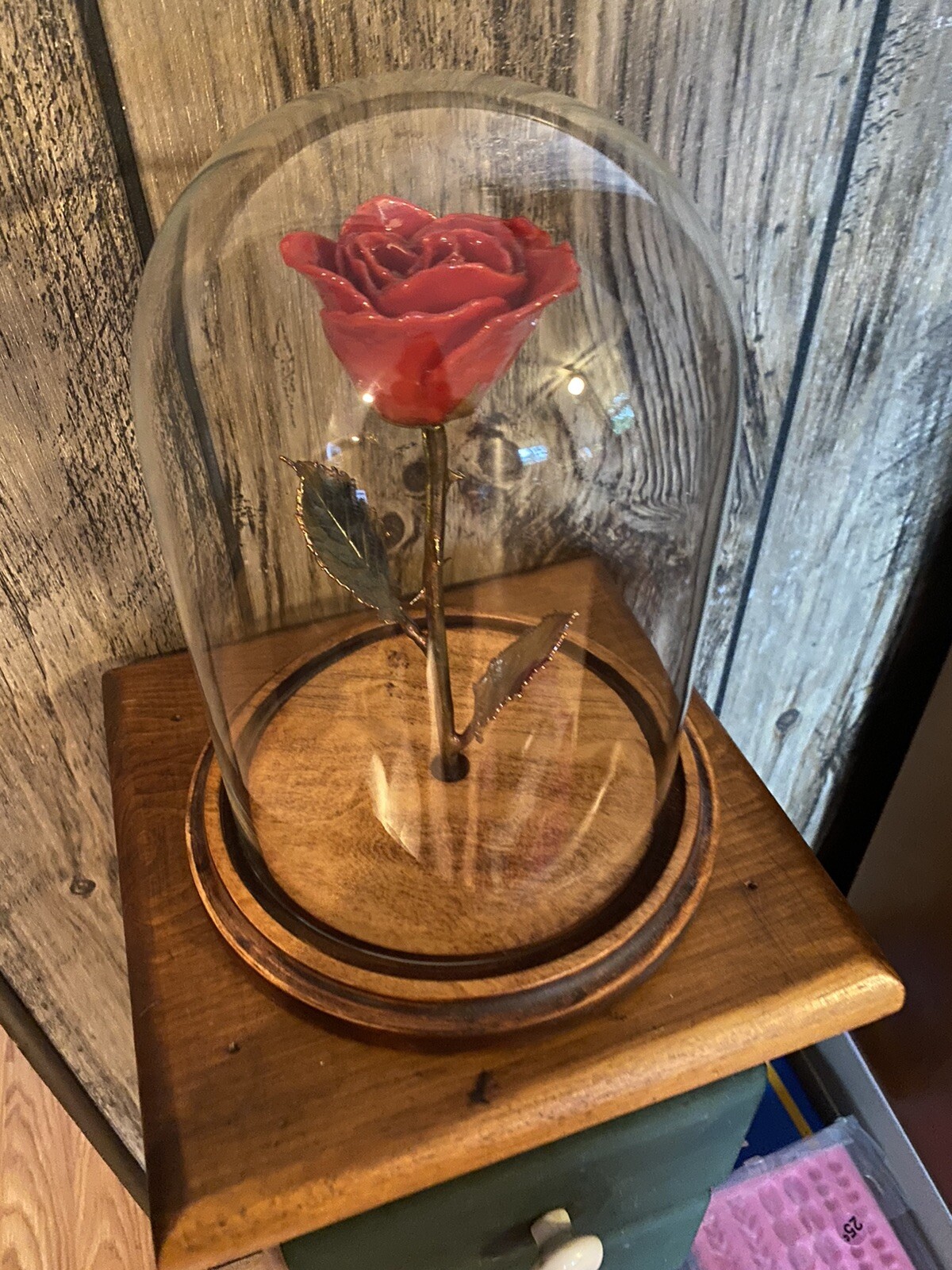 Forever Lacquered Red Rose with Removable Glass Dome