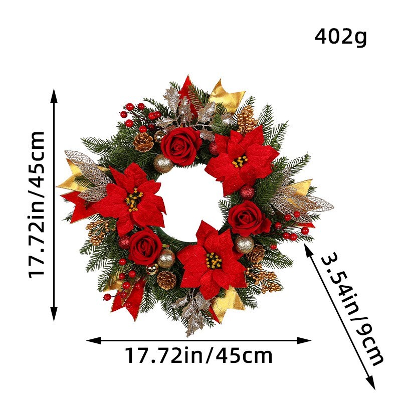 Festive Seasonal Wreath for Front Door or Porch, Rose and Flower, Artificial