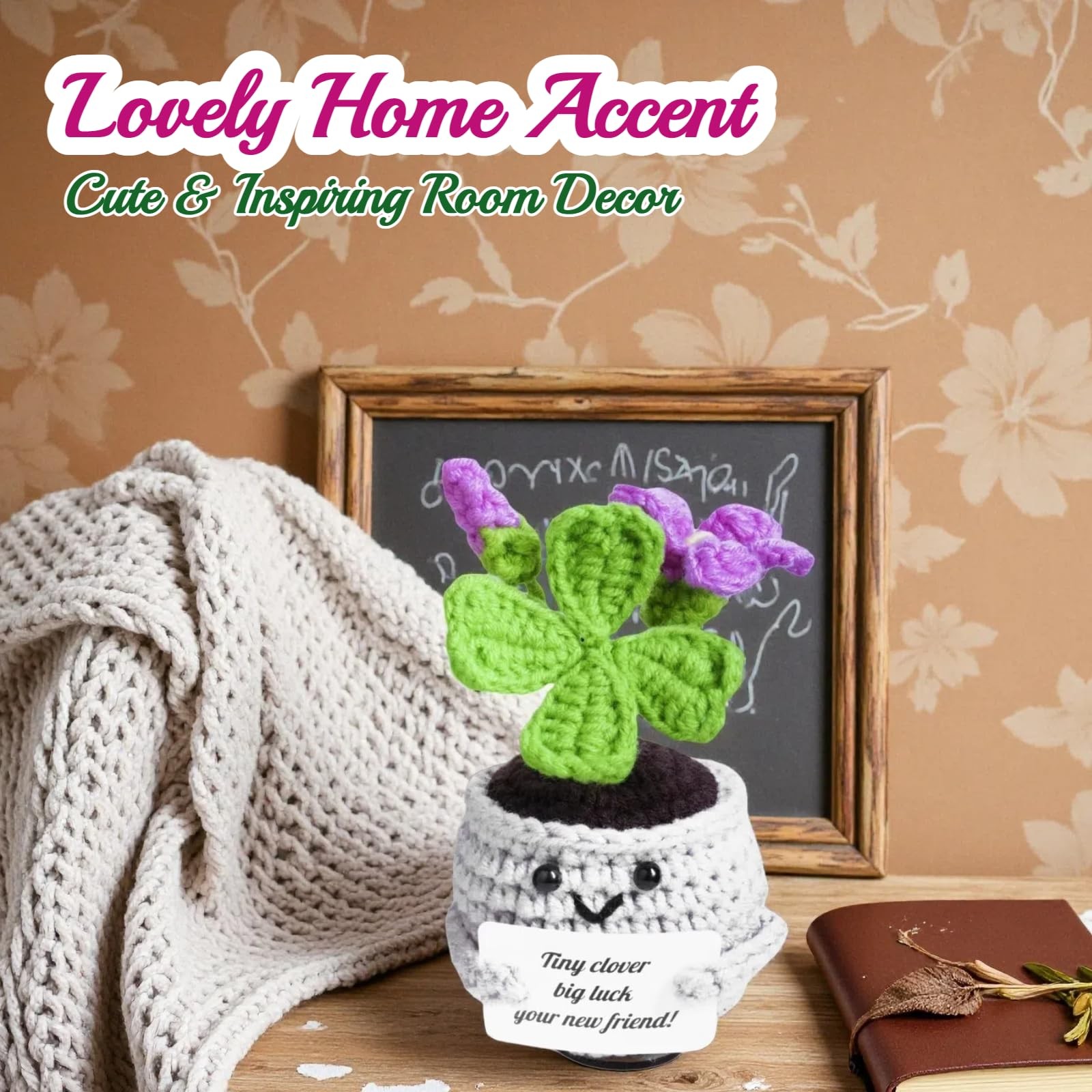 Handmade Crochet Flower & Clover Desk Decor Gifts for Women & Friends