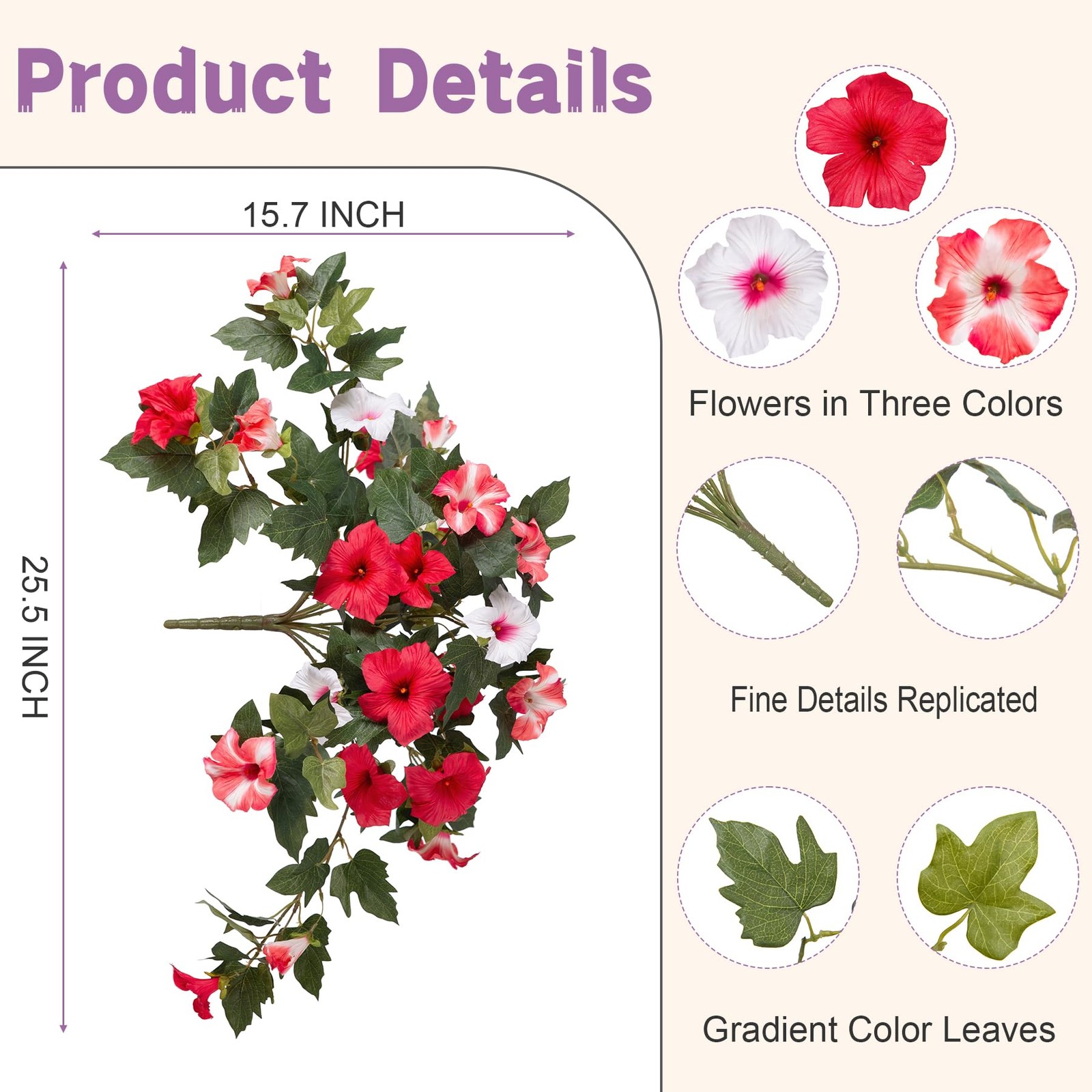 VGNQA 2PCS Artificial Petunia Flowers for Outdoors Fake Flowers for Outdoor