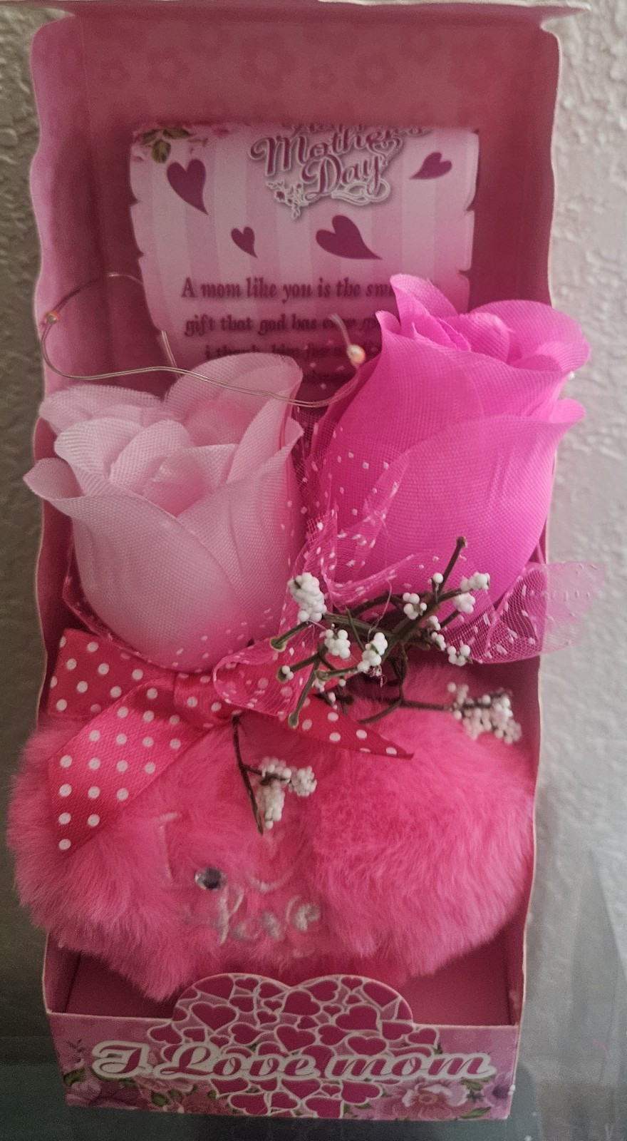 LED Pink Artificial Rose & Baby’s-Breath Flower Box Arrangement Mother’s Day